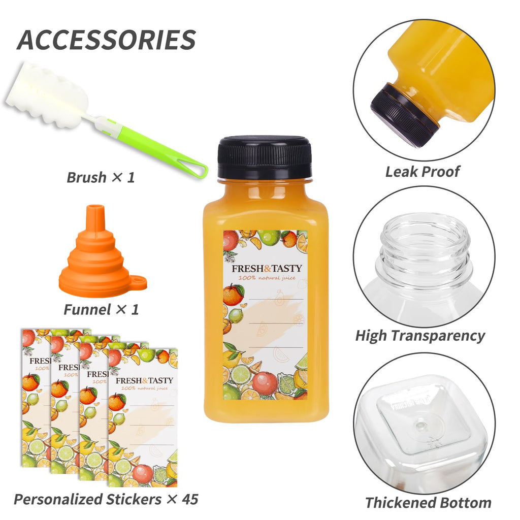 TOMNK 45pcs 2oz Plastic Shot Juice Bottles with Caps, Ginger Shot Bottles, Reusable Clear Bulk Beverage Containers for Ginger Shot, Juice, Milk, and Other Beverages