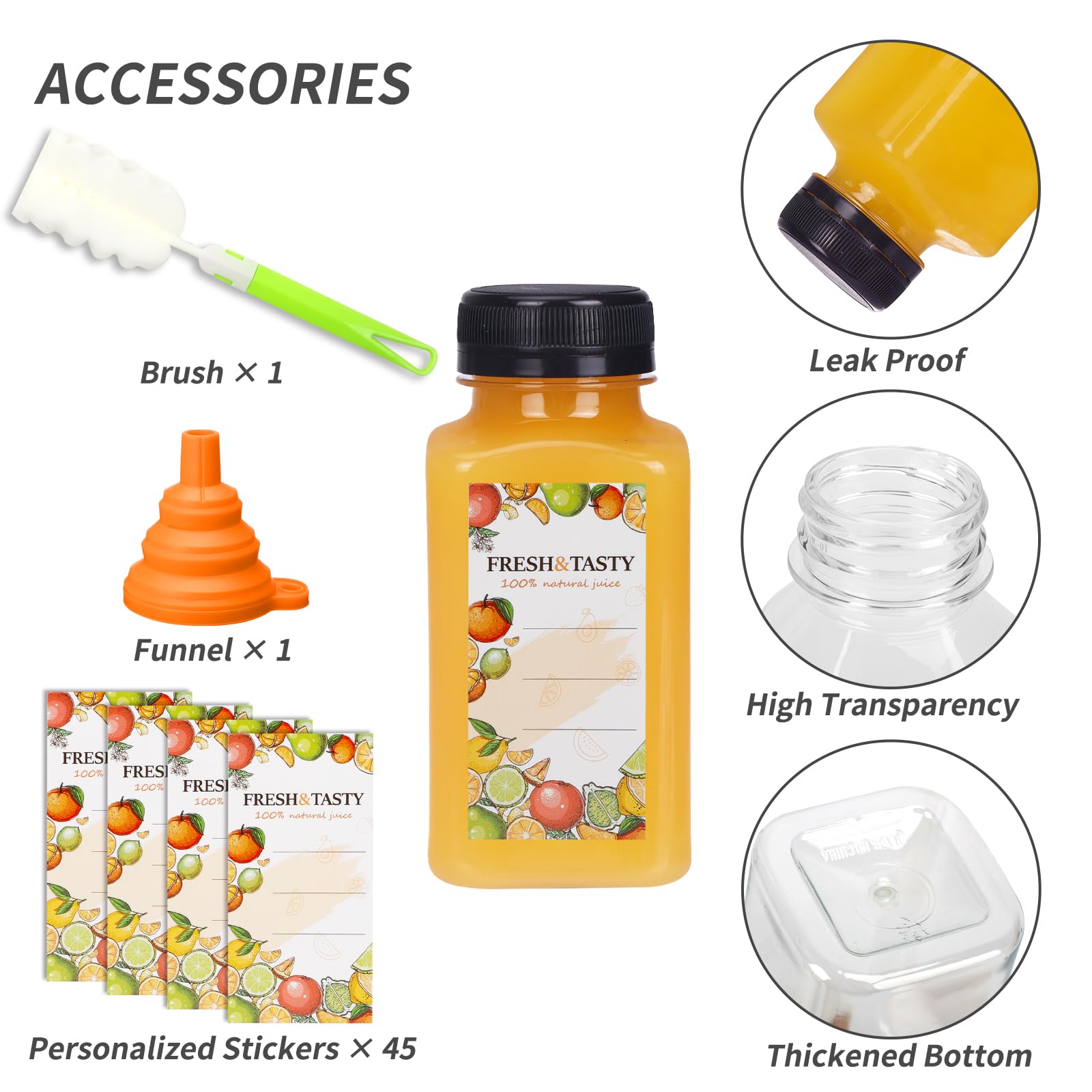 TOMNK 45pcs 2oz Plastic Shot Juice Bottles with Caps, Ginger Shot Bottles, Reusable Clear Bulk Beverage Containers for Ginger Shot, Juice, Milk, and Other Beverages