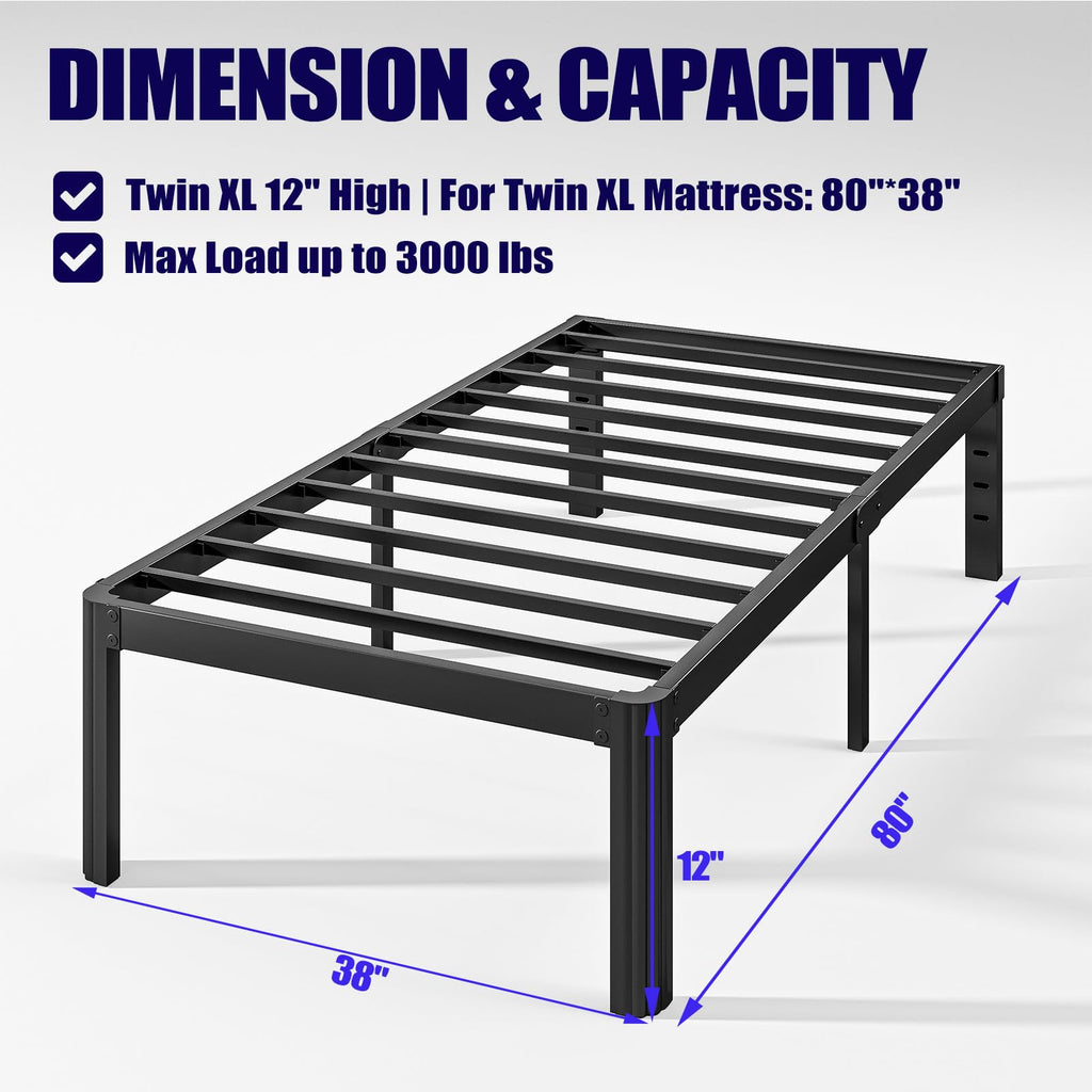 Hunlostten 16" Heavy Duty Twin Bed Frame No Box Spring Needed, Metal Platform Bed Frame Twin with Round Corners, Easy Assembly, Noise Free, Black