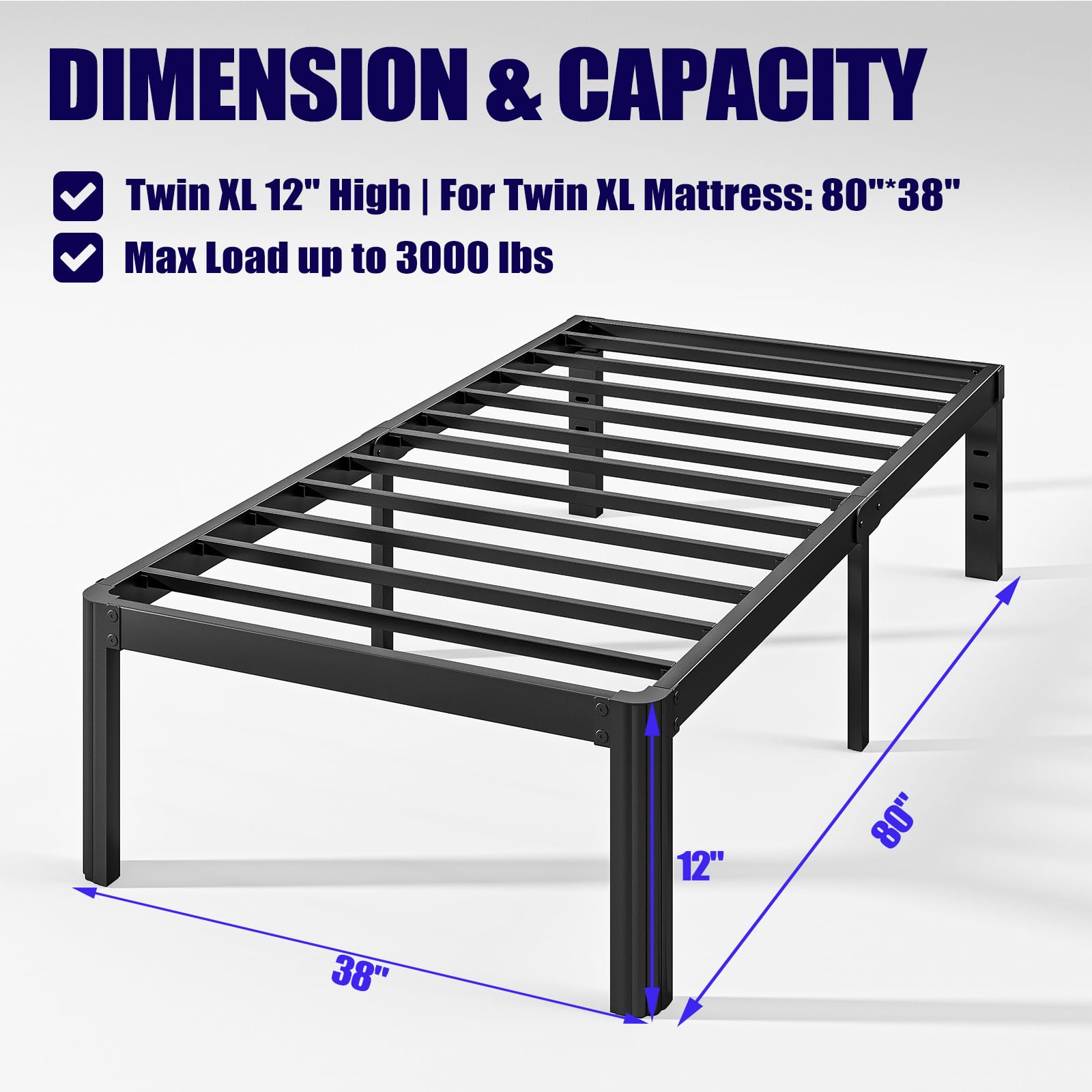 Hunlostten 16" Heavy Duty Twin Bed Frame No Box Spring Needed, Metal Platform Bed Frame Twin with Round Corners, Easy Assembly, Noise Free, Black