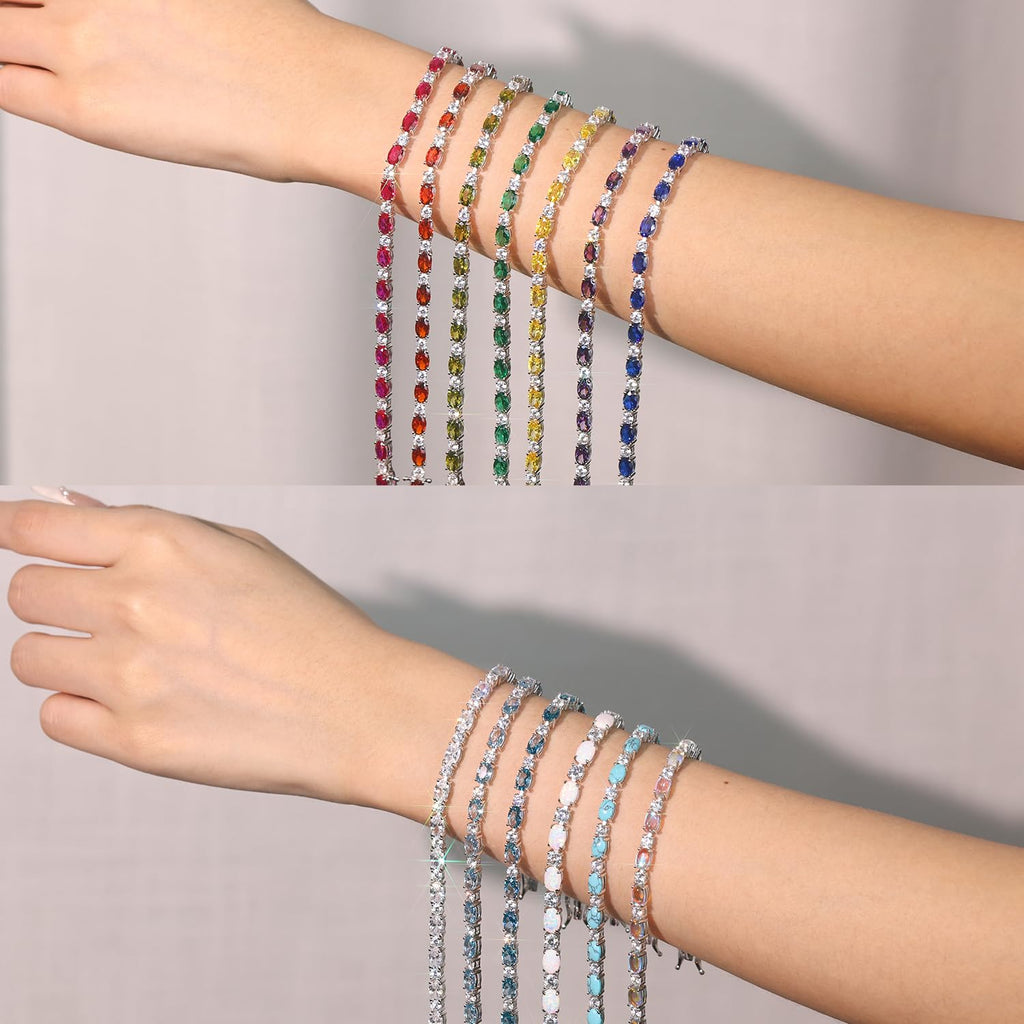 FANCIME Birthstone Bracelets Sterling Silver Tennis Bracelets Charm Fine Jewelry Birthday Gifts for Women 7"