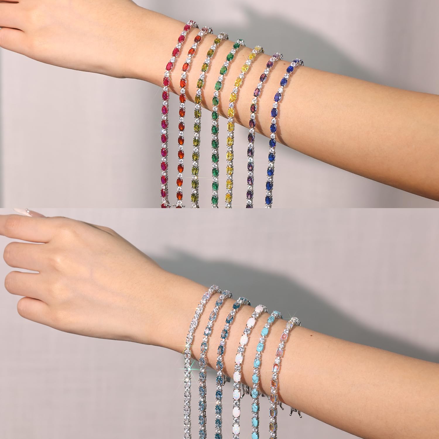 FANCIME Birthstone Bracelets Sterling Silver Tennis Bracelets Charm Fine Jewelry Birthday Gifts for Women 7"