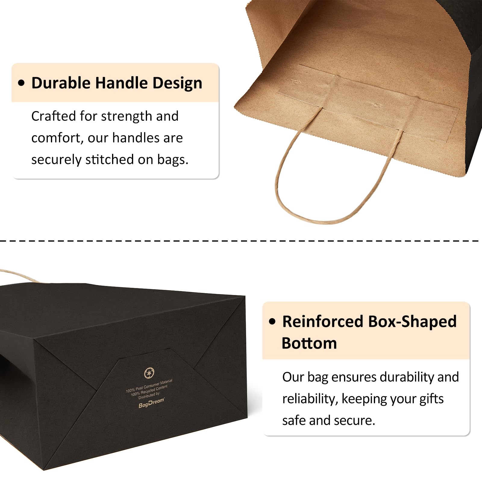 BagDream Gift Bags 100Pcs 5.25x3x8 Small Kraft Paper Gift Bags with Handles Bulk, Black Paper Sacks for Small Business, Retail, Merchandise, Grocery, Wedding Birthday Party favor