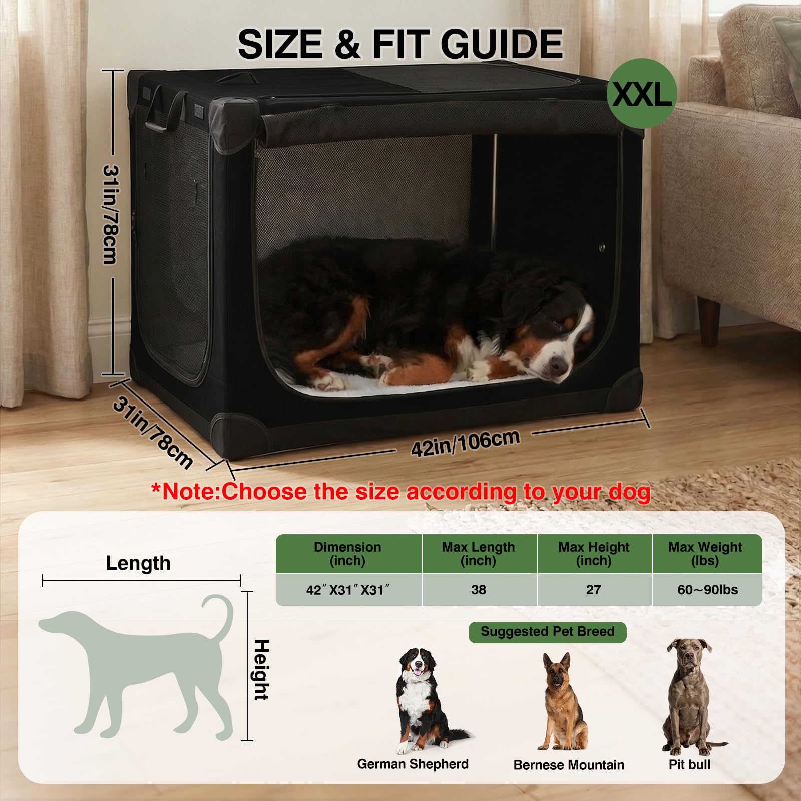 Veraste 24" L x 17" W x 17" H Collapsible Travel Dog Crate, Portable Soft Dog Kennel for Small Medium Pets up to 30 lbs, 4-Door Foldable Travel Crate with Durable Mesh & Storage Bag, Black