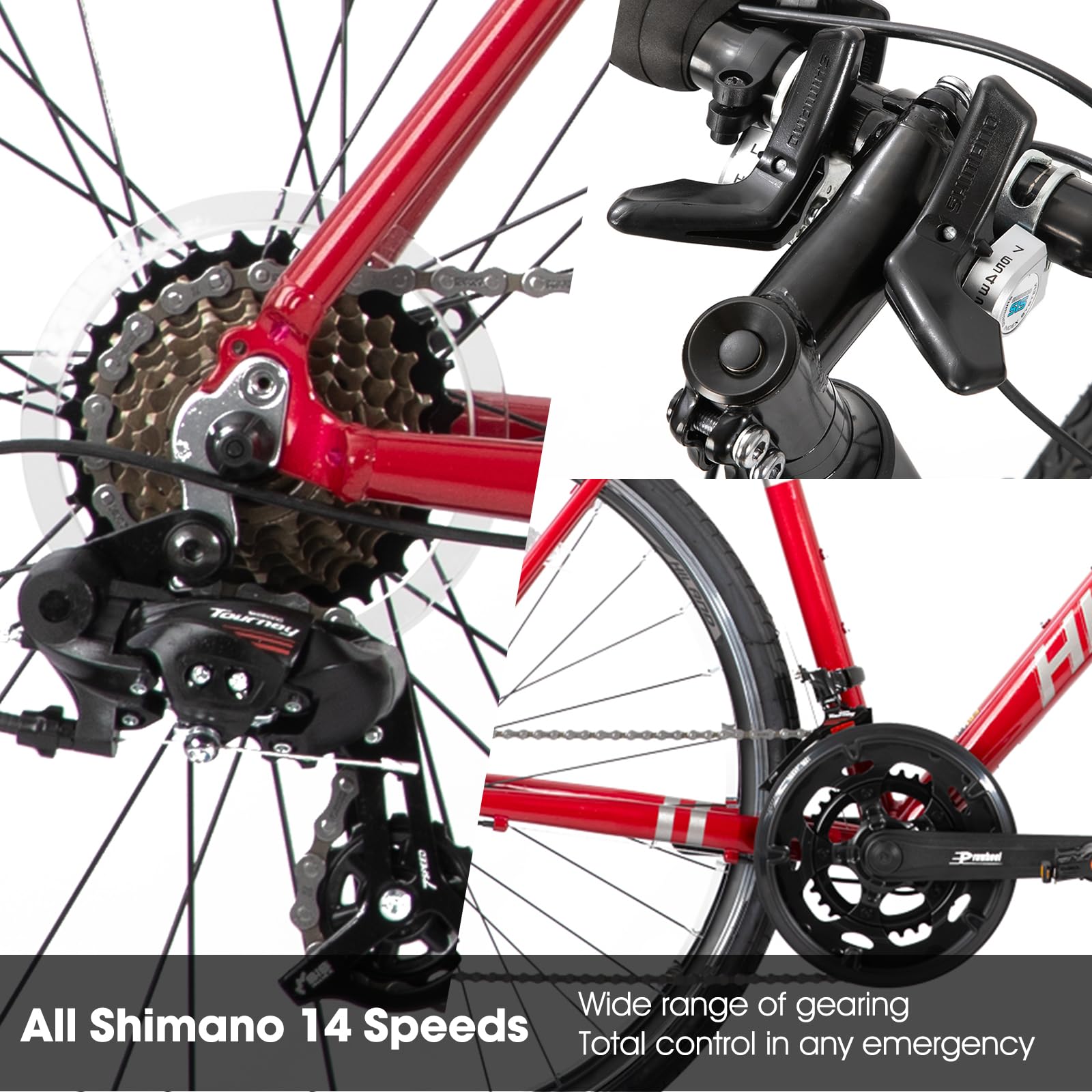 HILAND 700c Road Bike 14 Speed, Aluminum Frame Racing Bike, City Commuter Bicycle for Men Women