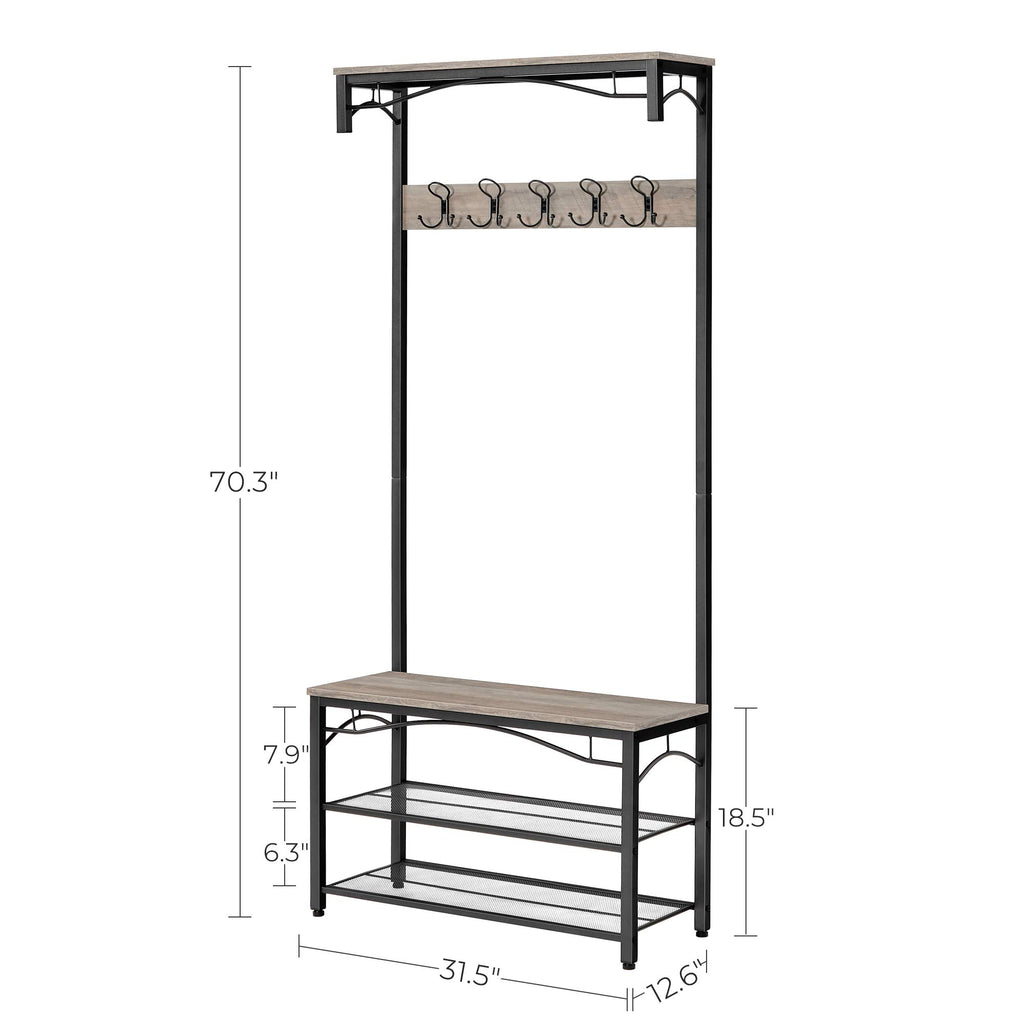 VASAGLE Shoe Bench Rack, 3-Tier Storage Shelf for Entryway Hallway Living Room, Industrial Accent Furniture with Steel Frame, 12.6 x 31.5 x 70.3 Inches, Greige