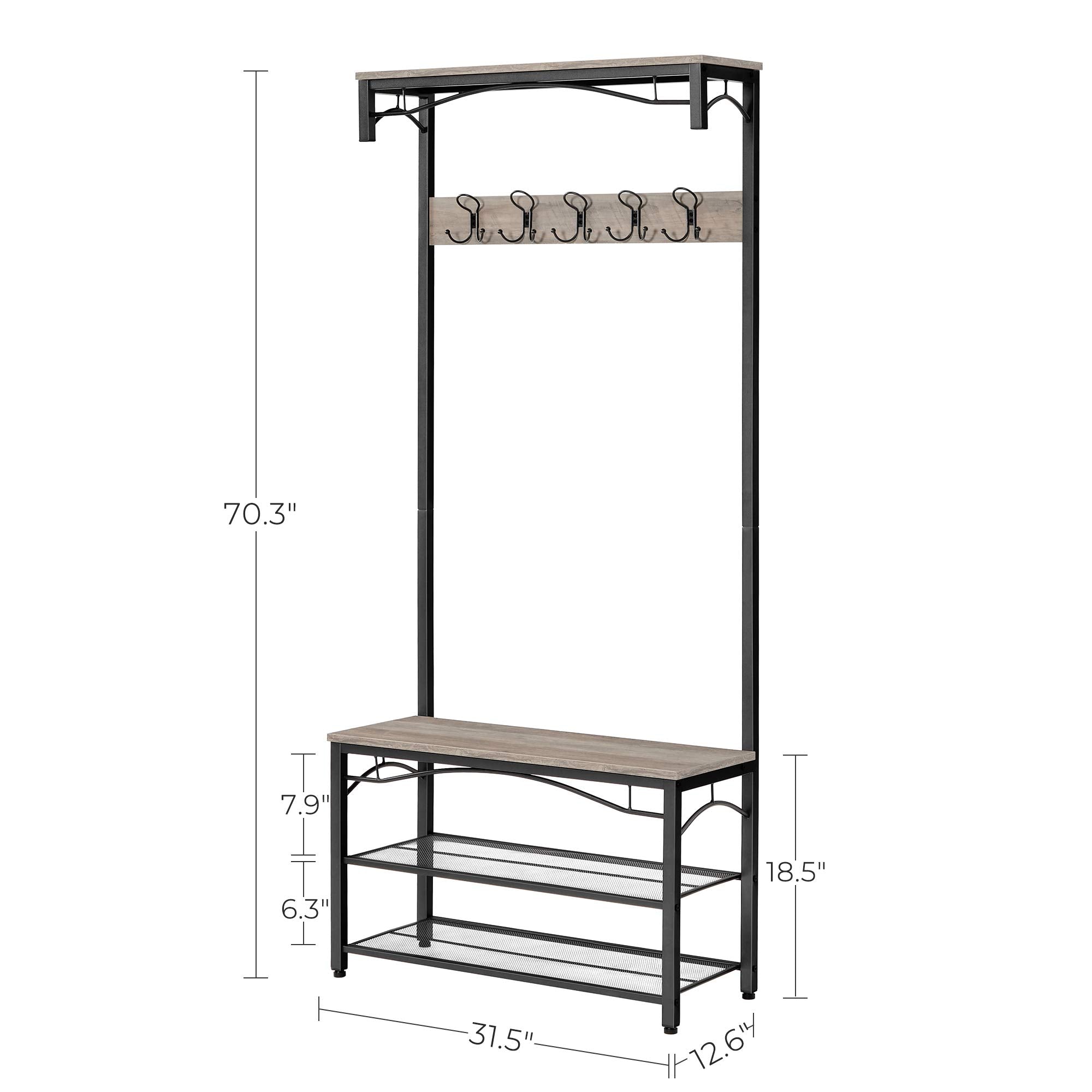 VASAGLE Shoe Bench Rack, 3-Tier Storage Shelf for Entryway Hallway Living Room, Industrial Accent Furniture with Steel Frame, 12.6 x 31.5 x 70.3 Inches, Greige