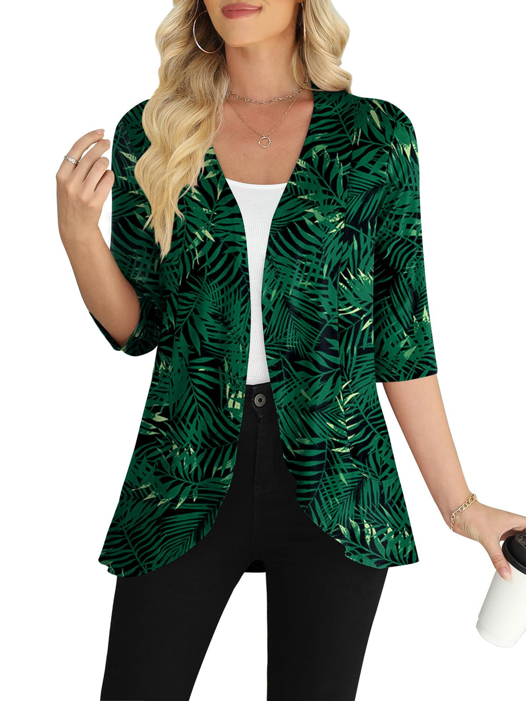 Yincro Women's Casual 3/4 Sleeve Cardigan Lightweight Soft Open Front Cardigans