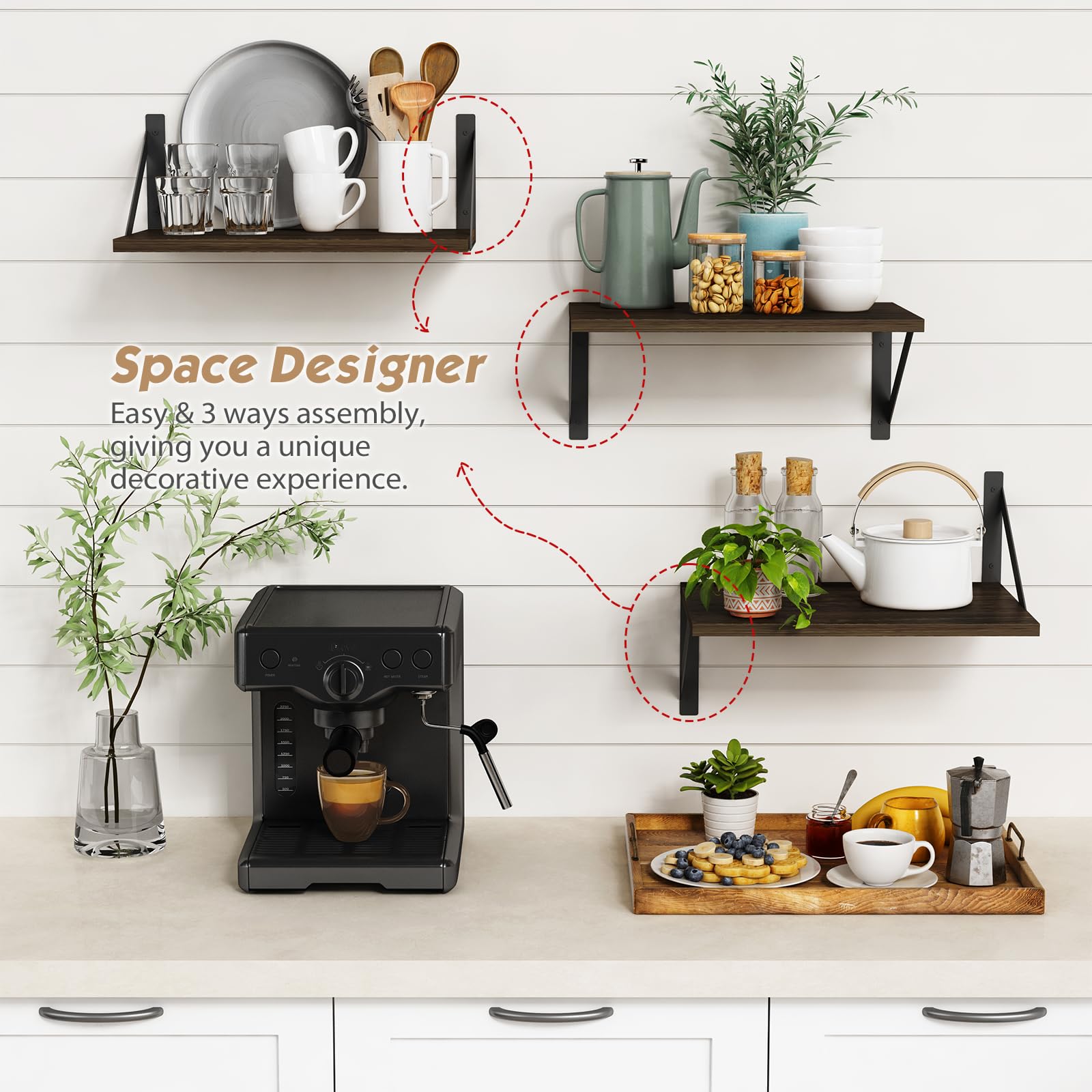 Forbena 12 Inch Deep Floating Shelves for Wall, Wide Black Wall Mounted Shelves for Bedroom Office Books Plants, Large Hanging Shelf for Living Room Bathroom Kitchen Closet Pantry Storage (3-Pack)