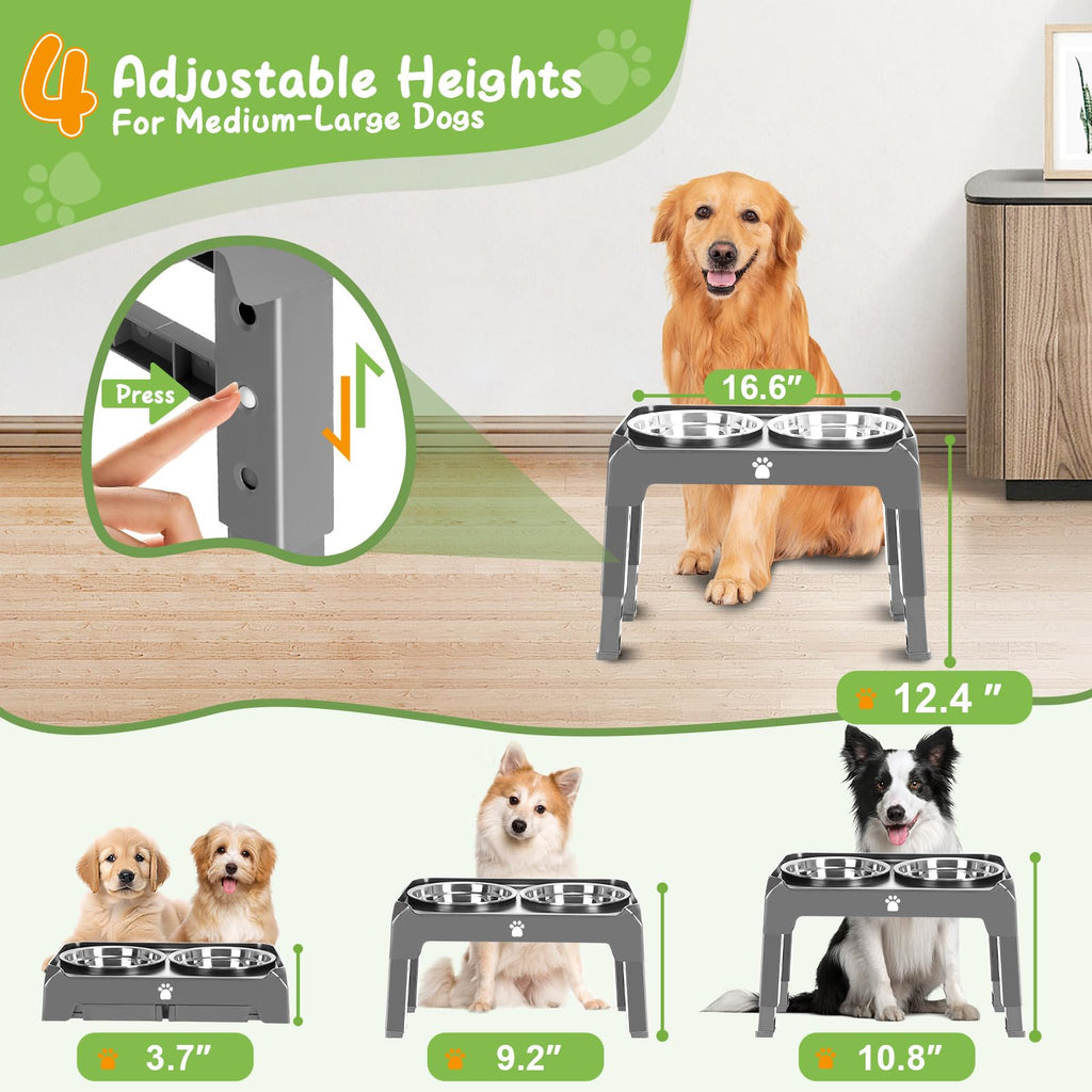 Elevated Dog Bowls 3 Height Adjustable Raised Bowl Stand with 25oz Stainless Steel Dog Food Bowls Anti-Slip for Small Dogs Adjusts to 7.5", 6", 2.75", Black