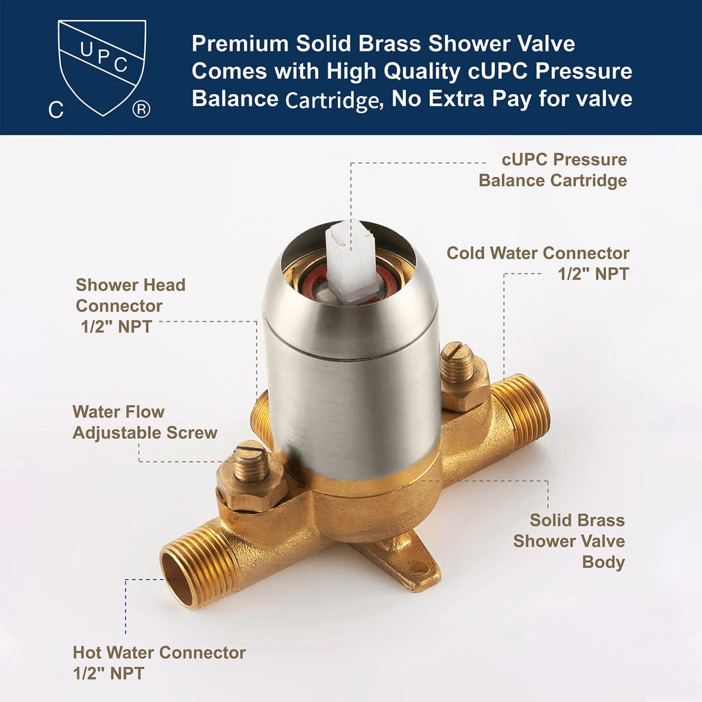 Shower Tub Kit Tub Shower Faucet Combo Set Bathtub Faucet Set Shower System with Tub Spout Shower Valve and Trim Kit Shower Fixtures Brushed Gold