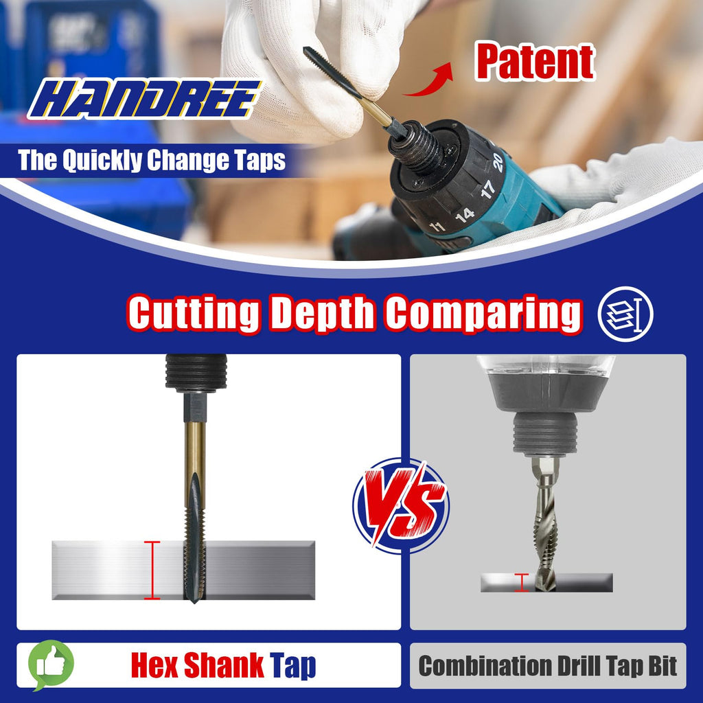 JEFE HEX 1/4-20 UNC Hex Shank Taps for Metal | MRO & Industrial Use | Quick-Change | Impact Driver (5pcs)