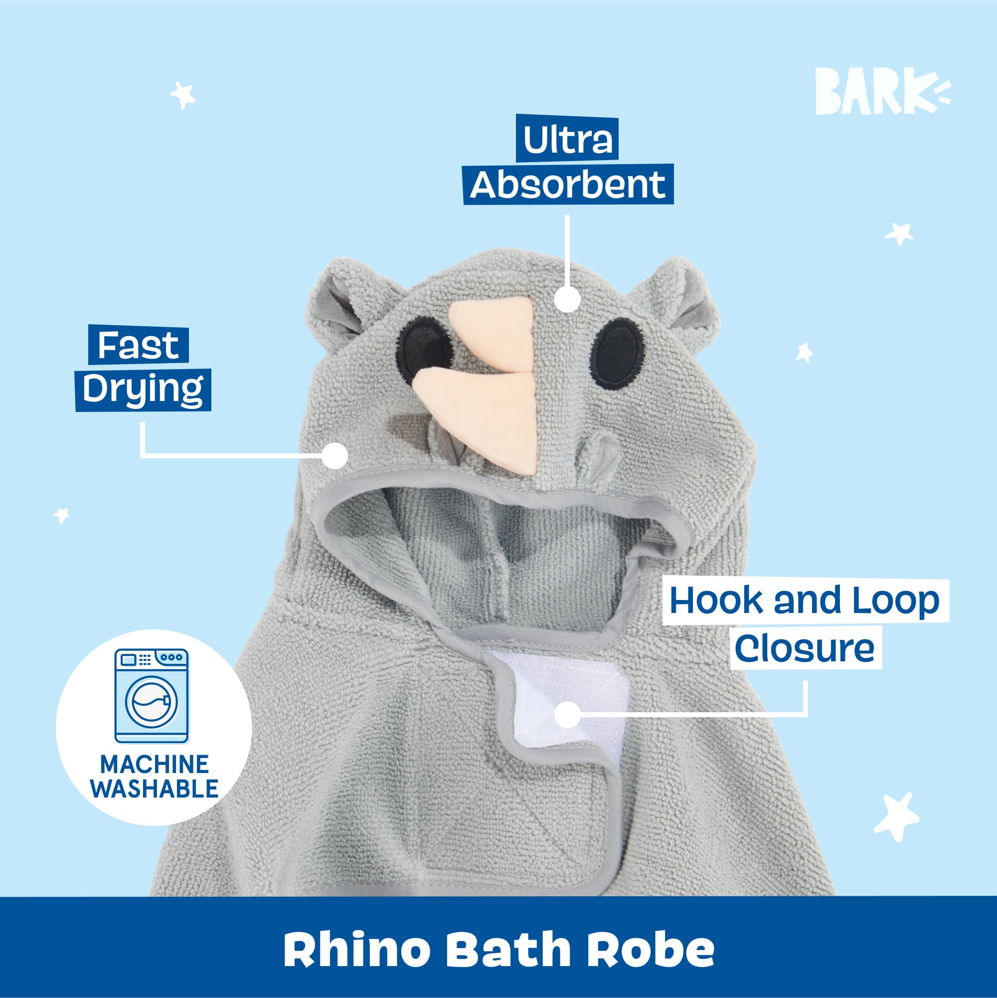 Barkbox Dog Bathrobe Fast Drying with Hook and Loop Closure & Wrap Tie Snuggle, Cute Dogs Clothes, Easy to Clean, Machine Washable, Dog Coats and Tumble Dry Low - Bunny, Medium