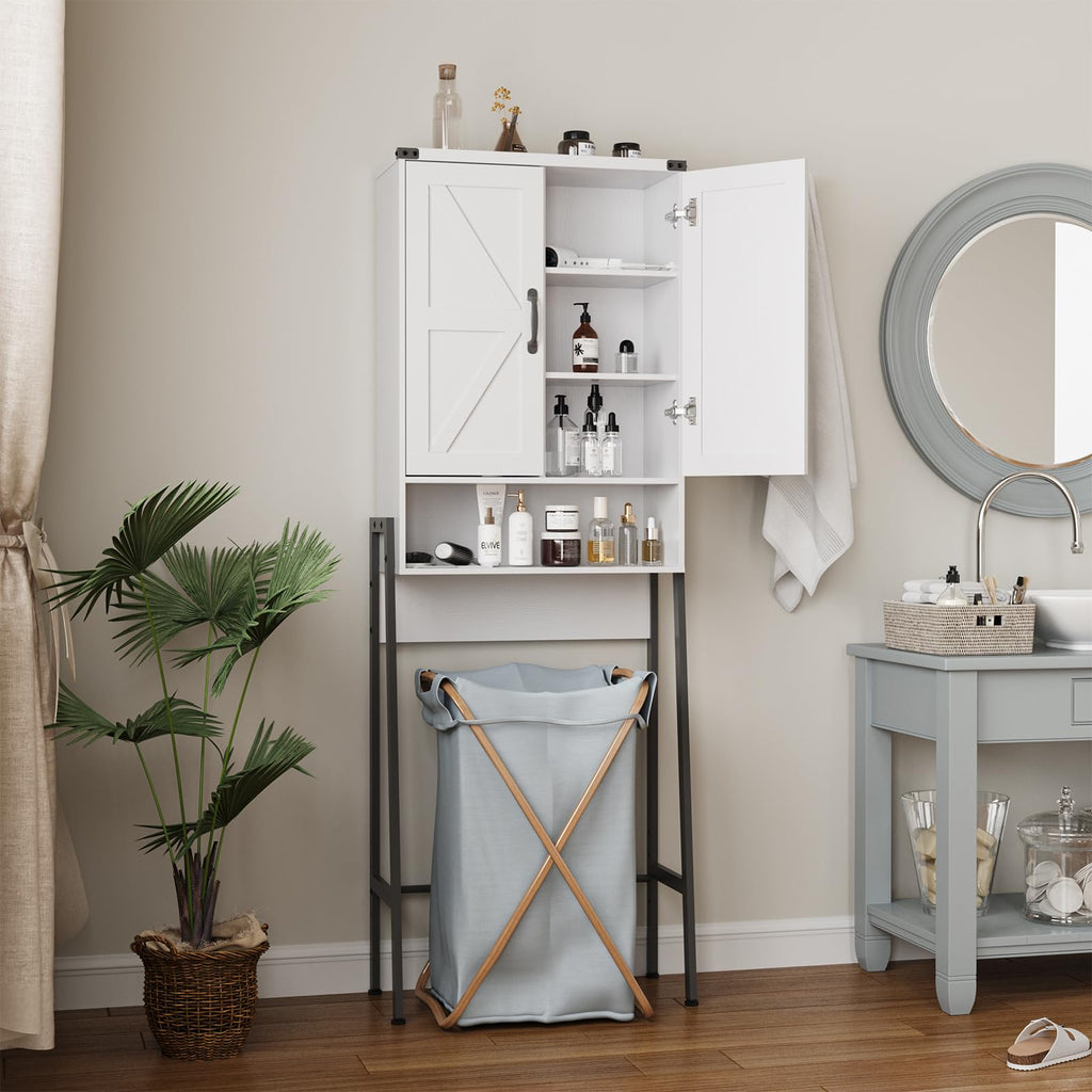 Vabches Over The Toilet Storage Cabinet with 2-Door Design Bathroom Organizers and Storage with Anti-Tip Device Over Toilet Organizer with Shelves for Bathroom,Restroom,Laundry Black