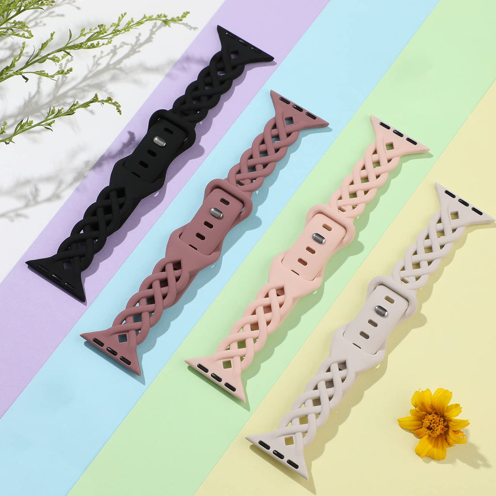 Slim Silicone Bands Compatible with Apple Watch Band 40mm 38mm 41mm 44mm 45mm 46mm 49mm 42mm Women Floral Breathable Braided Lace Thin Sport Strap Replacement Wristbands iWatch SE Series 11 10 9 8 7 6 5 4 3 ultra 2