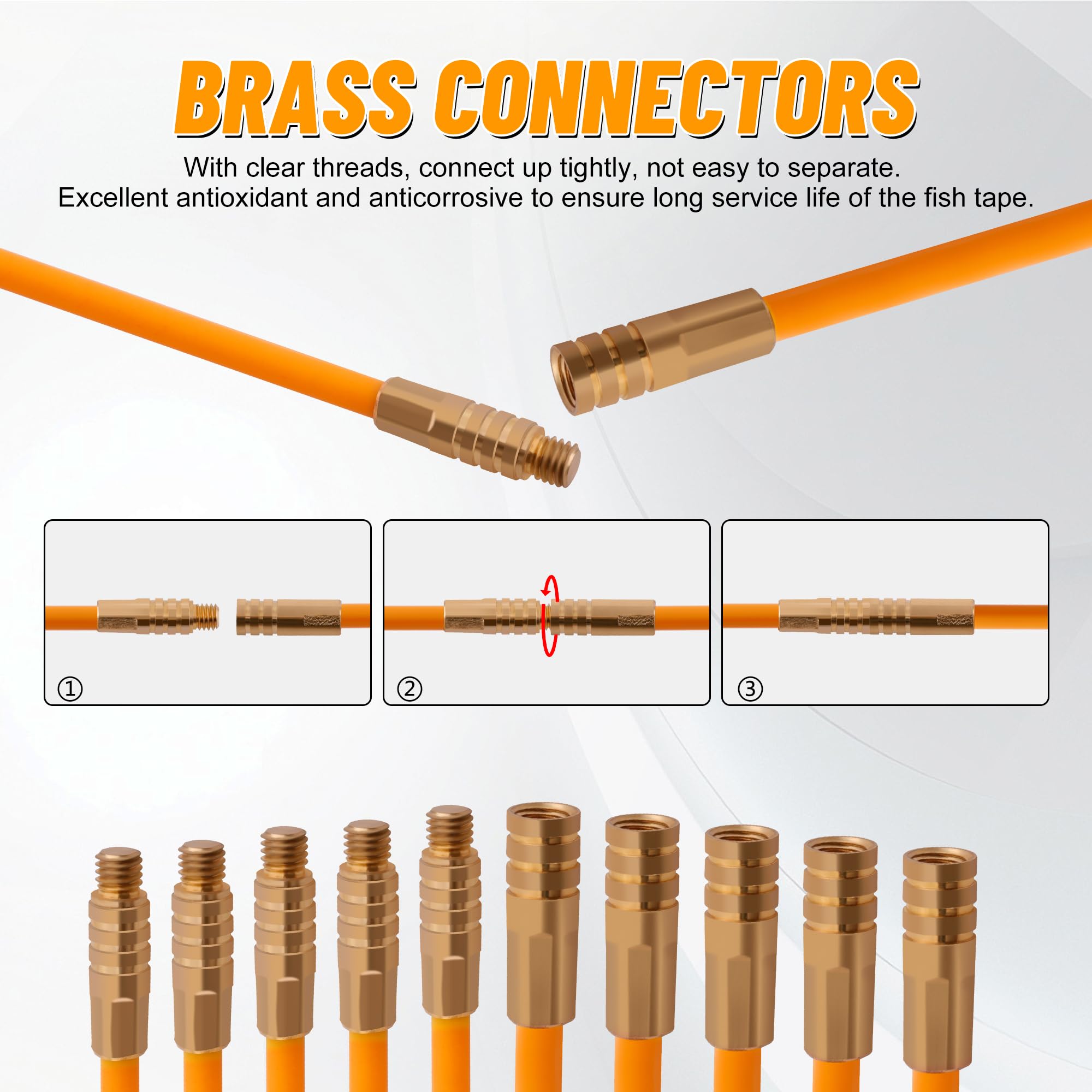 KOOTANS 11FT Fiberglass Running Electrical Wire Cable Glow Rods Wire Pulling Tools Fish Tape Cable Puller Through Wall Snake Fish Rods Kit with Different Attachments