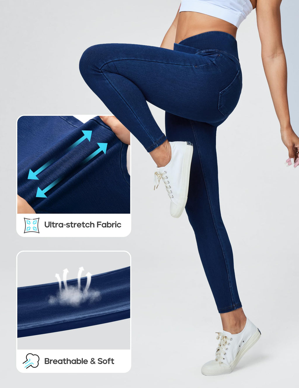 Heathyoga Stretchy Jeans for Women Trendy High Waist Pull On Jeggings Tummy Control Womens Skinny Jeans Leggings with Pockets