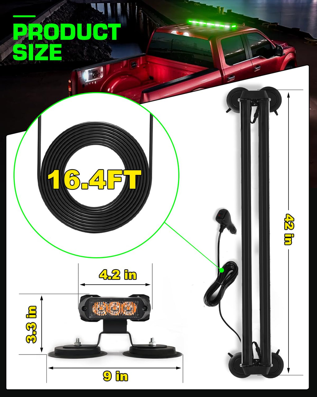 42" Roof Top Strobe Light Bar Amber White Emergency Traffic Advisor Lights, Double Side Warning Safety Flashing w/Magnetic Mount for Construction Vehicles Plow Trucks Pickup, Amber/White