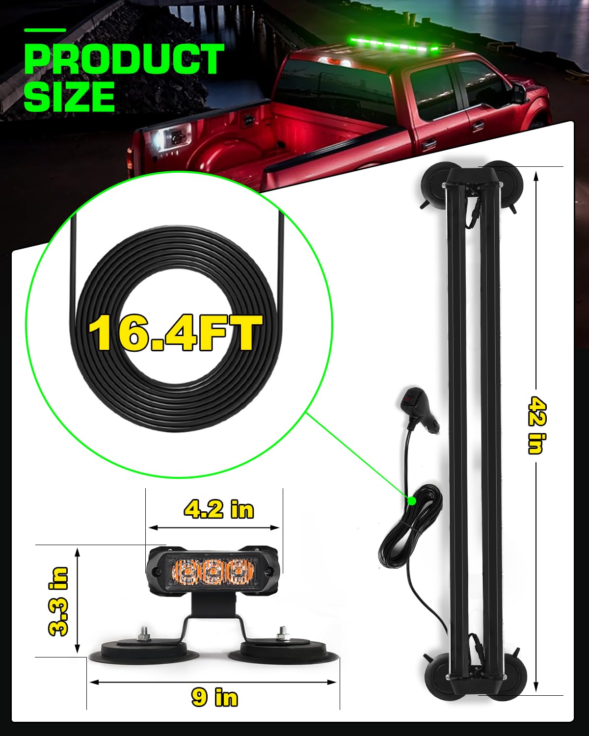 42" Roof Top Strobe Light Bar Amber White Emergency Traffic Advisor Lights, Double Side Warning Safety Flashing w/Magnetic Mount for Construction Vehicles Plow Trucks Pickup, Amber/White