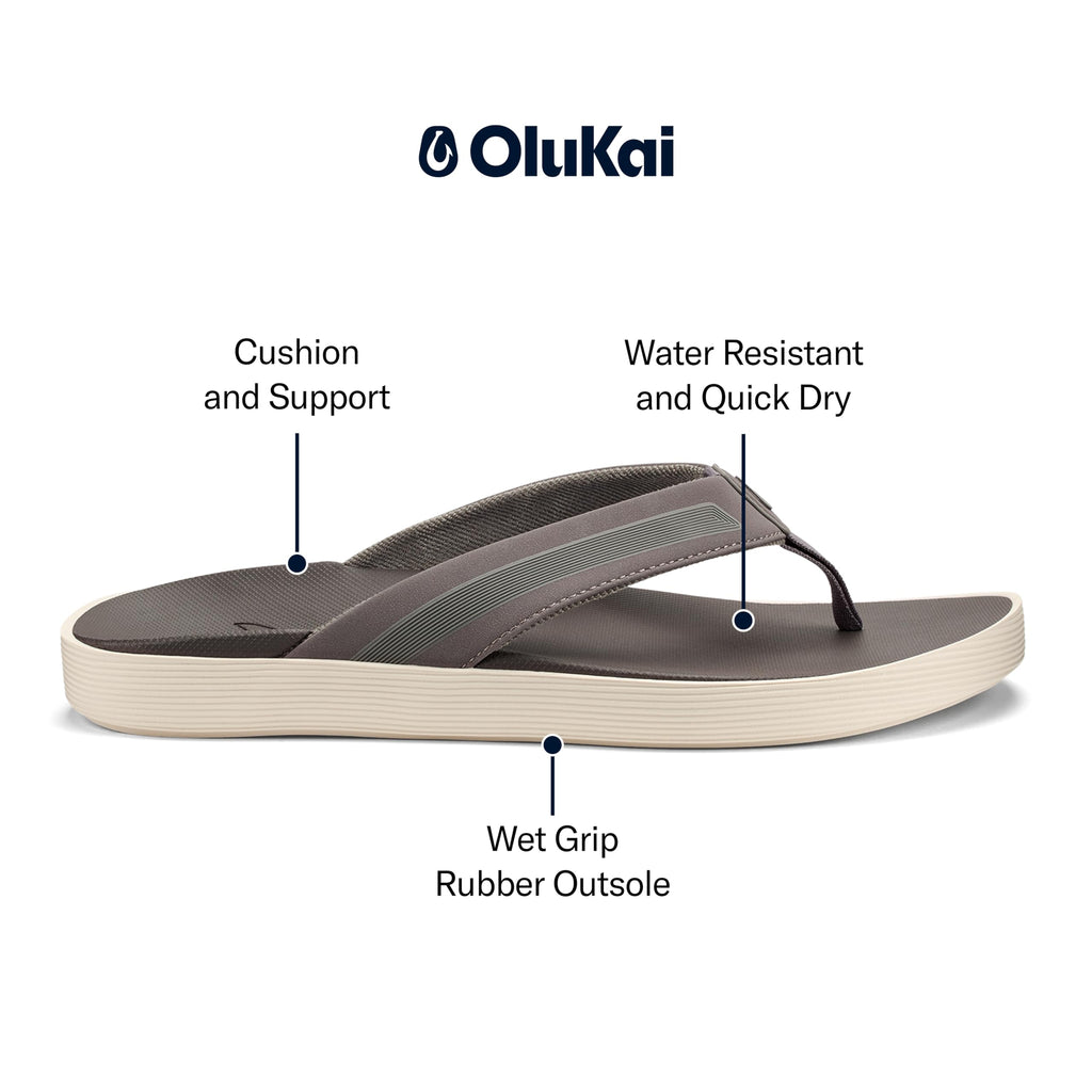 OluKai Leeward Men's Beach Sandals, Quick-Dry Flip Flop Slides, Water Friendly Versatility & Wet Grip Traction, Comfort Fit & Arch Support
