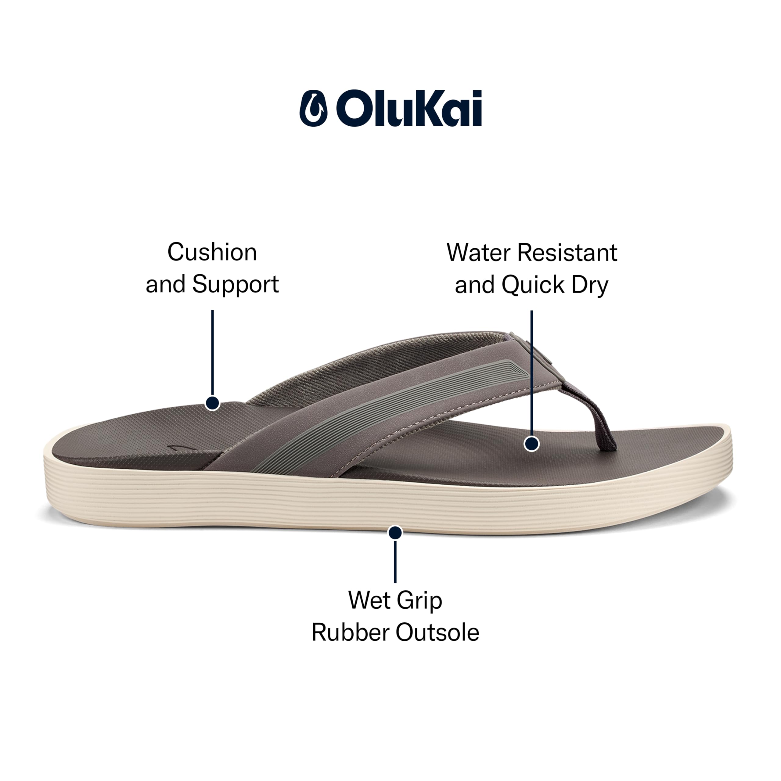 OluKai Leeward Men's Beach Sandals, Quick-Dry Flip Flop Slides, Water Friendly Versatility & Wet Grip Traction, Comfort Fit & Arch Support