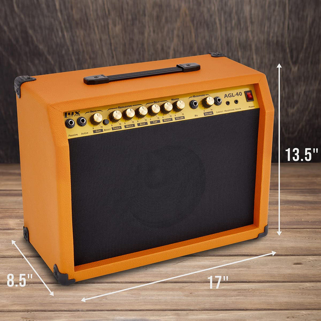LyxPro Electric Guitar Amp 20 Watt Amplifier Built in Speaker Headphone Jack and Aux Input Includes Gain Bass Treble Volume and Grind - Black