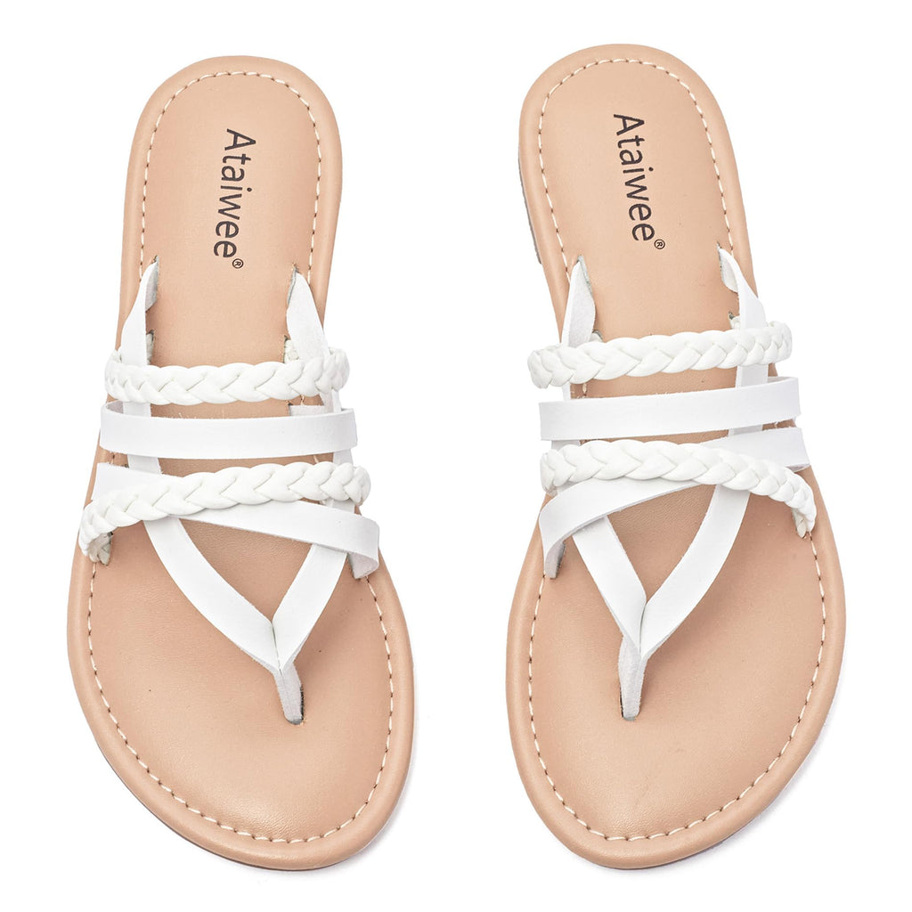 Ataiwee Women's Casual Flat Slide Sandals - Dressy Comfortable Criss Cross Strappy Summer Sandals,Open Toe Multi Strap Beach Flat Thong Sandals.
