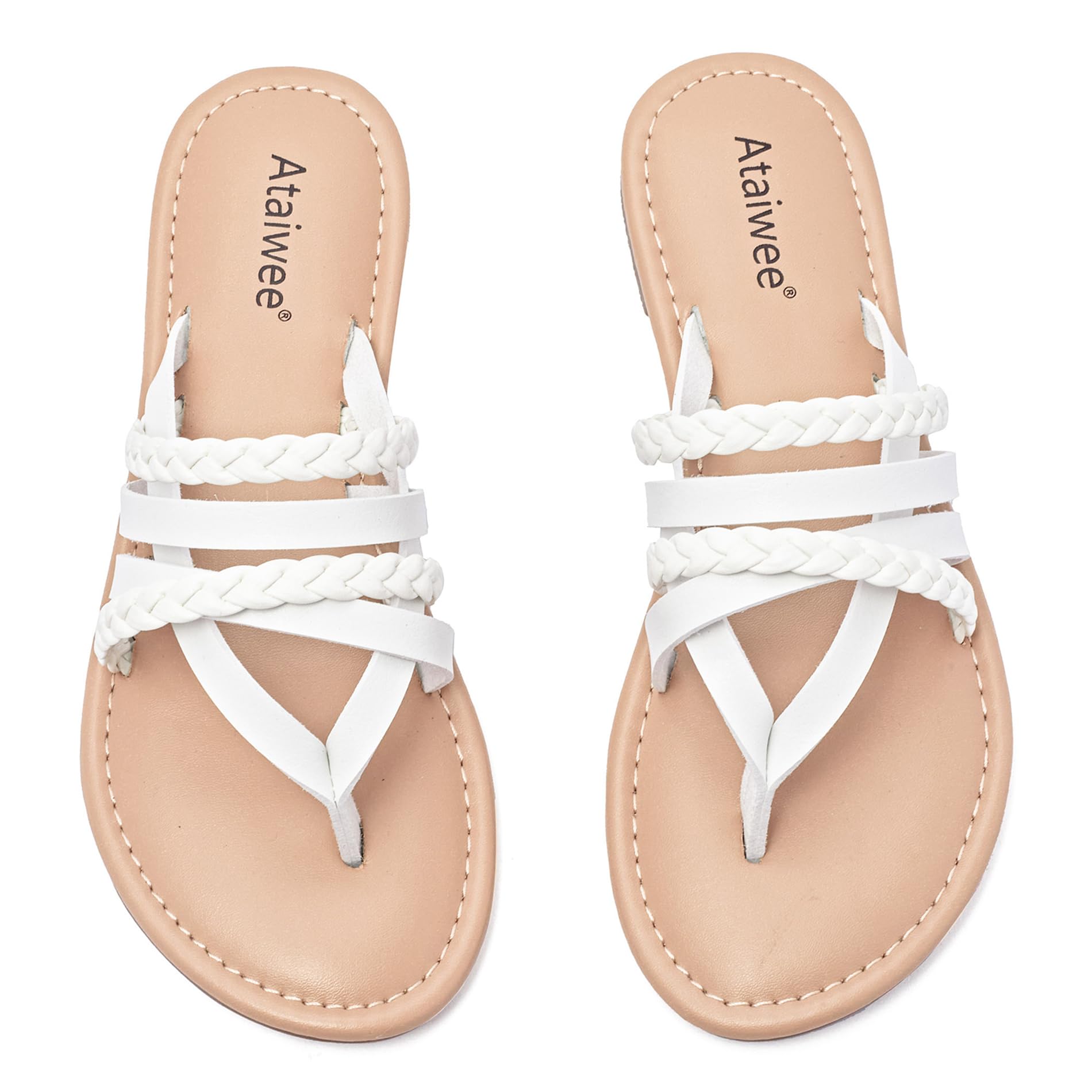 Ataiwee Women's Casual Flat Slide Sandals - Dressy Comfortable Criss Cross Strappy Summer Sandals,Open Toe Multi Strap Beach Flat Thong Sandals.
