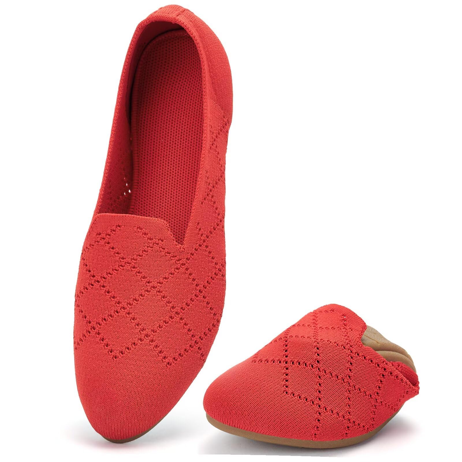 poemlady Women’s Ballet Flat Shoes Dress Shoes Knit Round Toe Slip On Ballerina Walking Flats Shoes for Woman Low Wedge Casual