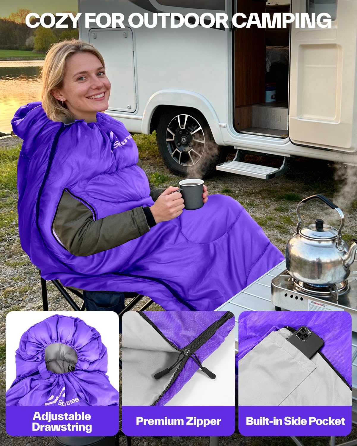 Sportneer Wearable Sleeping Bag for Adults & Kids – Walkable with Arm Zippers, Warm Weather & Cold Waterproof, Compact for Camping, Stadiums, Travel, Backpacking & Car Use