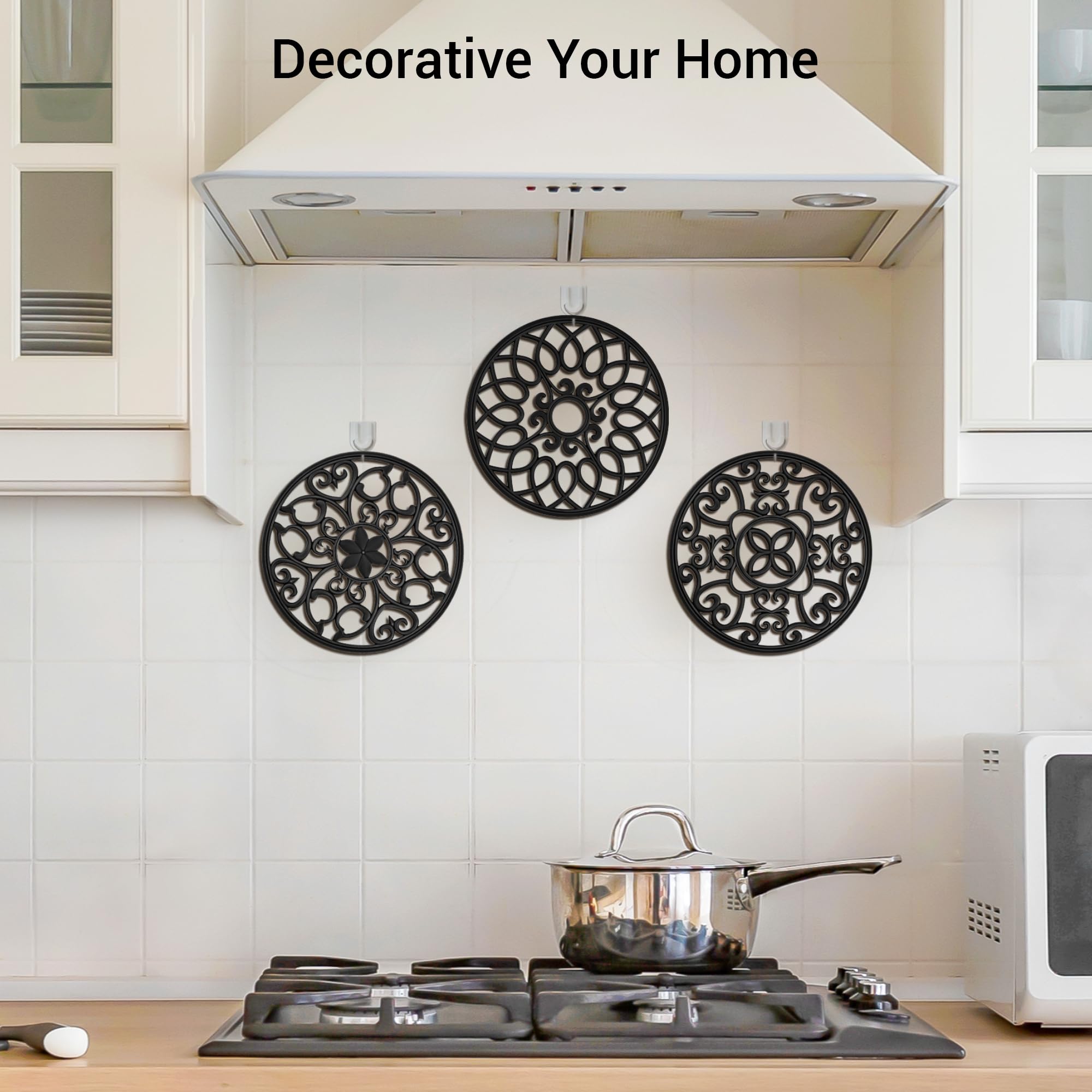 SMARTAKE 6 Set Silicone Trivet Mats for Hot Dishes, Heat Resistant Pots and Pans Holders, Non-Slip Flexible Hot Pads Coasters for Countertops Table, Modern Kitchen Decor Accessories (Black)