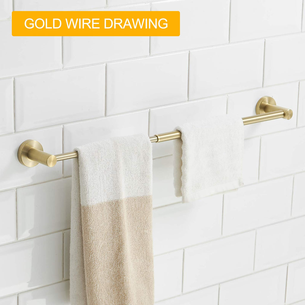 BESy Adjustable 15 to 26 Inch Single Bath Towel Bar for Bathroom SUS304 Stainless Steel Towel Holder, Wall Mount with Screws Hand Towel Bar Rod Hotel Style, Brushed Gold