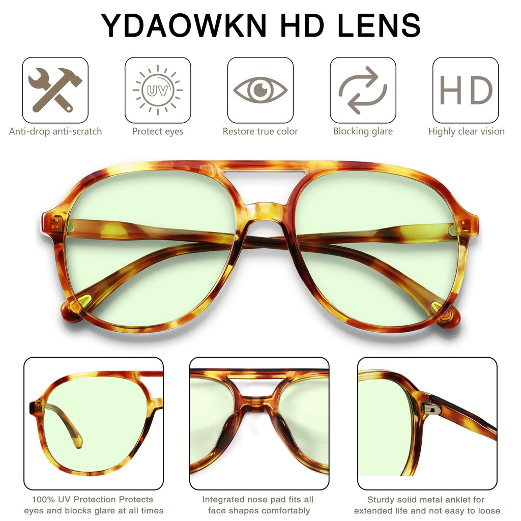 YDAOWKN Retro Square Aviator Sunglasses for Womens Mens Vintage 70s Double Bridge Sun Glasses