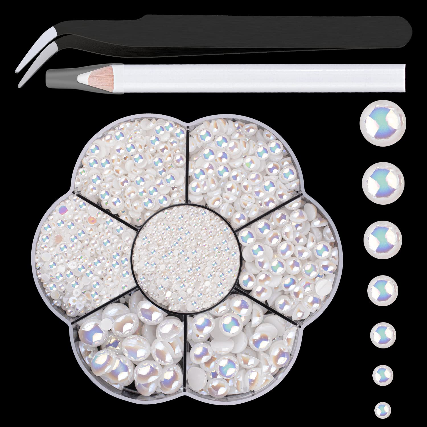BELLEBOOST 5600pcs ABS Round Flat Back Beige Pearls Kit with Pickup Tools for Nail Art, Face, Body Decorations