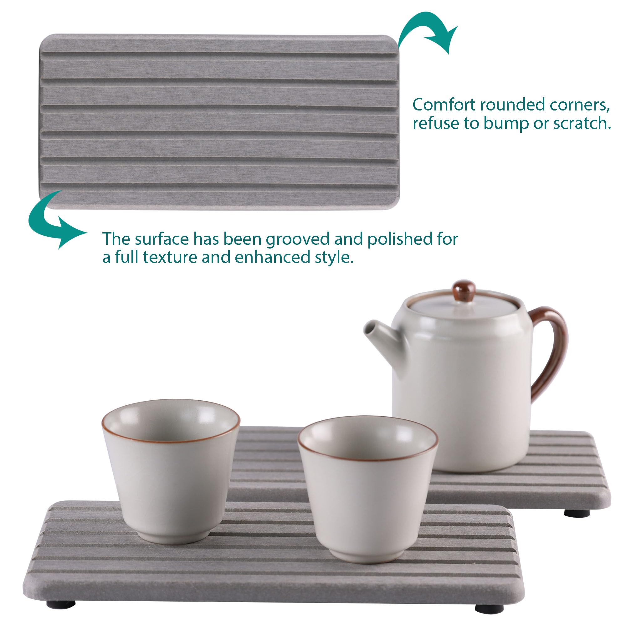 NiuYichee 2 PCS Water Absorbent diatomite Coasters, 7.1" x 3.5" Water Absorbing Stone Tray for Sink, Stone Drying mat for Kitchen Counter, Stone soap Tray Used for Hand Soaps & toiletries & Plants
