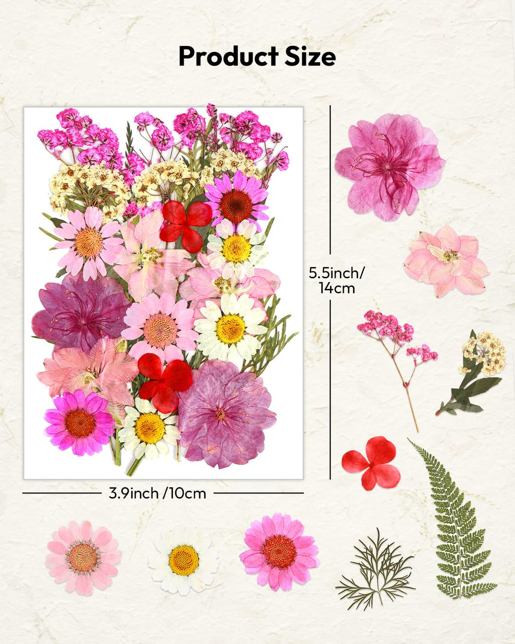 Dried Flowers, Resiners 58Pcs Pressed Flowers for Craft Pink Real Natural Dried Flowers Dry Leaves Kit for DIY Making Crafts Resin Soap Candle Scrapbook Supplies Card Making Jewelry