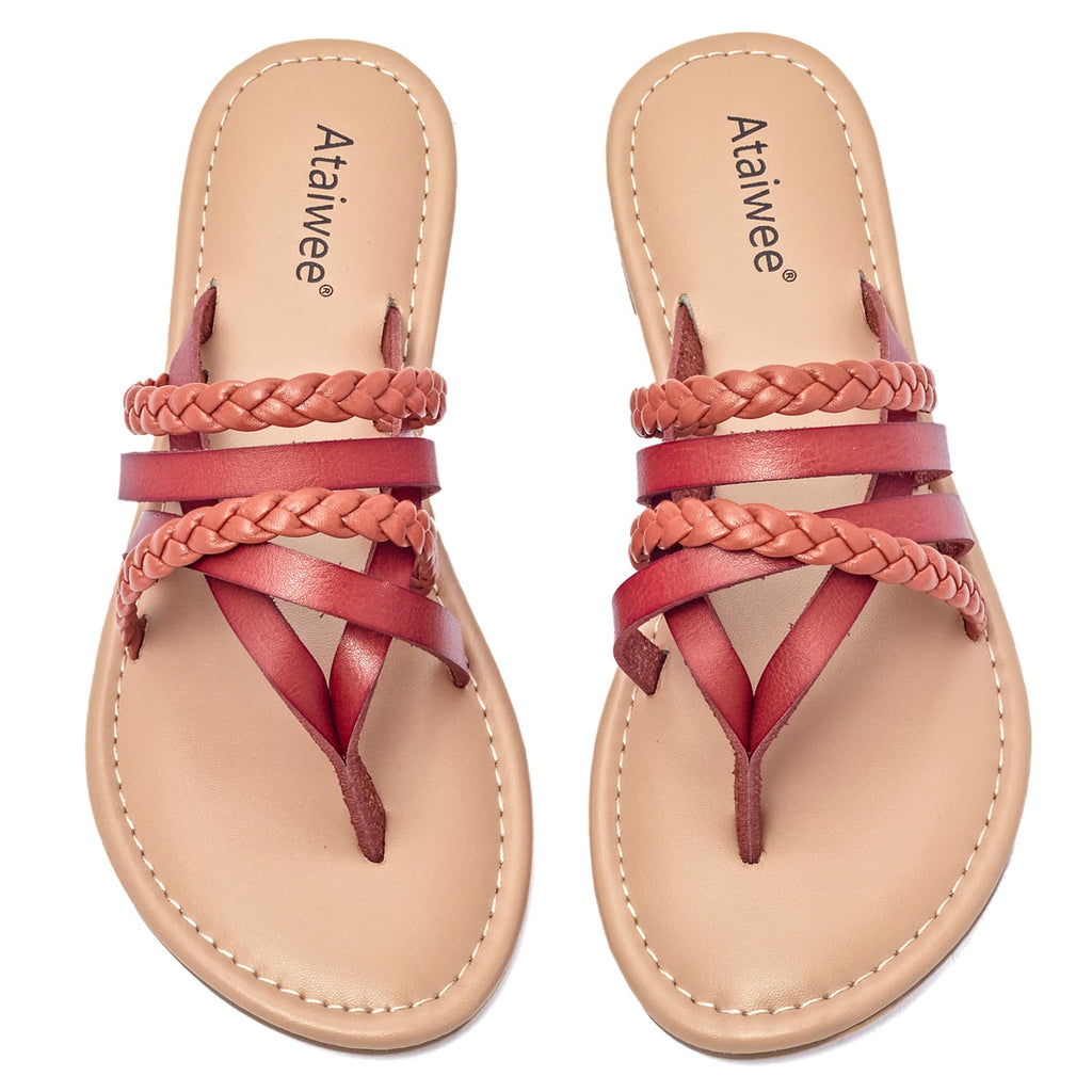 Ataiwee Women's Casual Flat Slide Sandals - Dressy Comfortable Criss Cross Strappy Summer Sandals,Open Toe Multi Strap Beach Flat Thong Sandals.