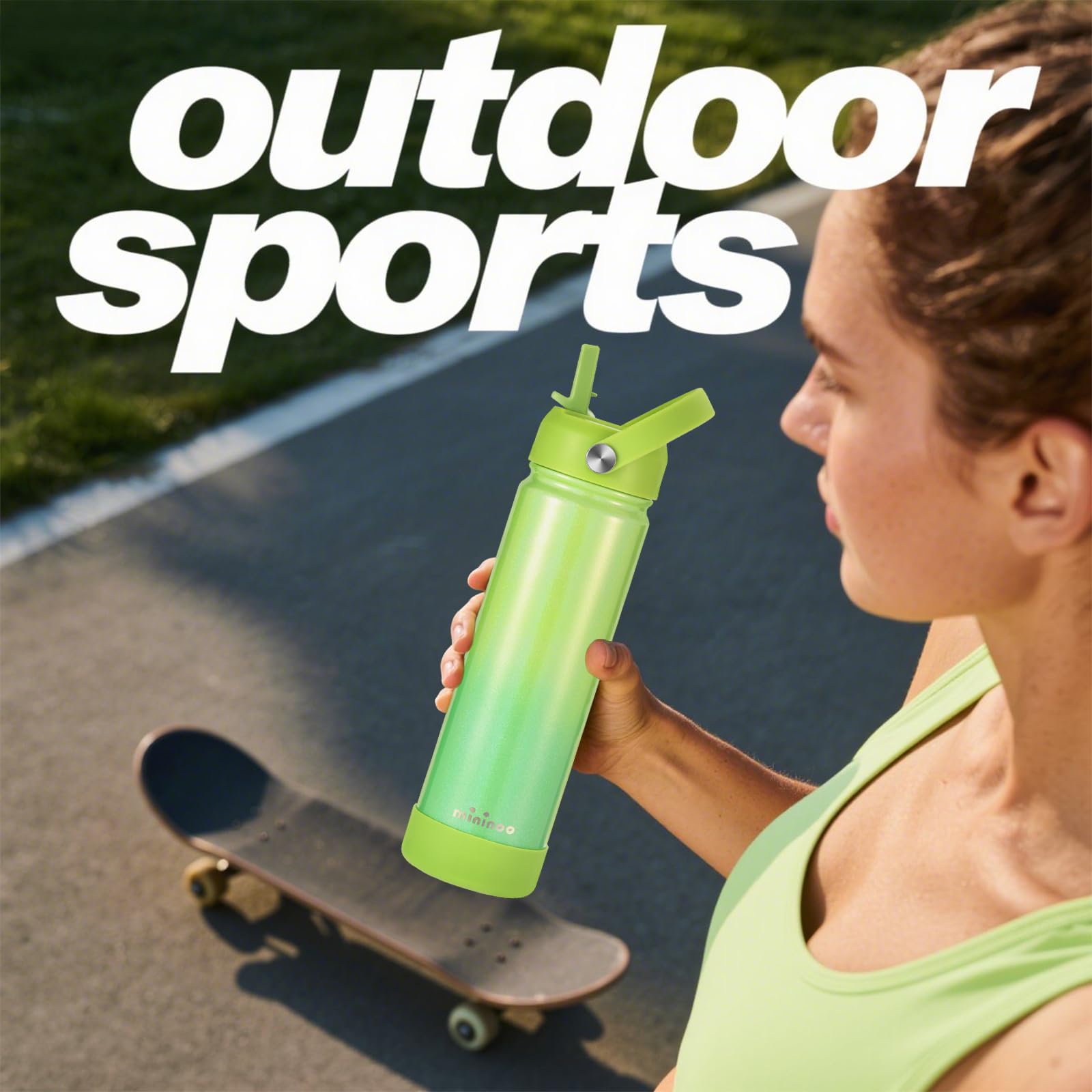 mininoo 24 oz Insulated Water Bottle with Straw Lid, Stainless Steel Double Wall Vacuum, Leak Proof, BPA Free, Keep Cold for 24H & Hot for 12H-2 pack(Black)