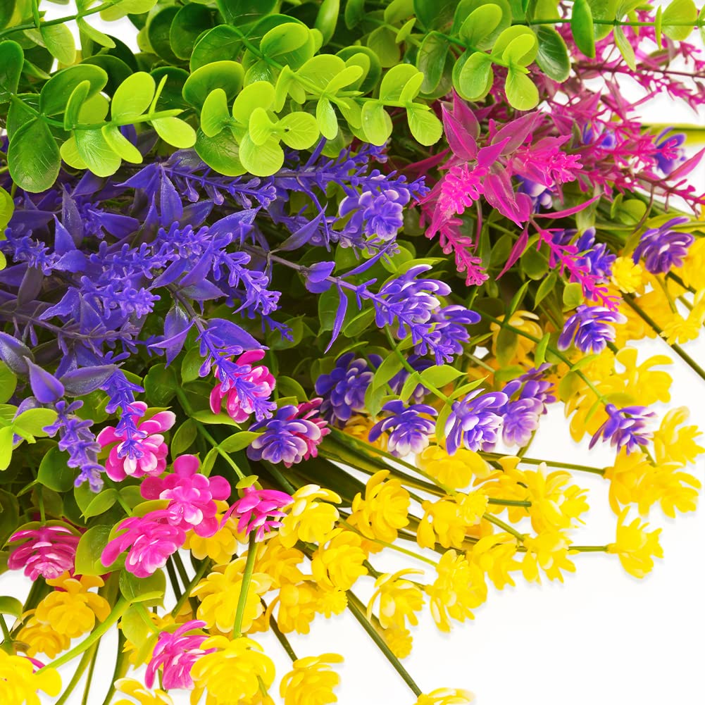 12 Bundles Outdoor Artificial Fake Flowers UV Resistant No Fade Boxwood Faux Plastic Shrubs Plants for Garden Patio Porch Window Box Home Wedding Farmhouse Hanging Décor