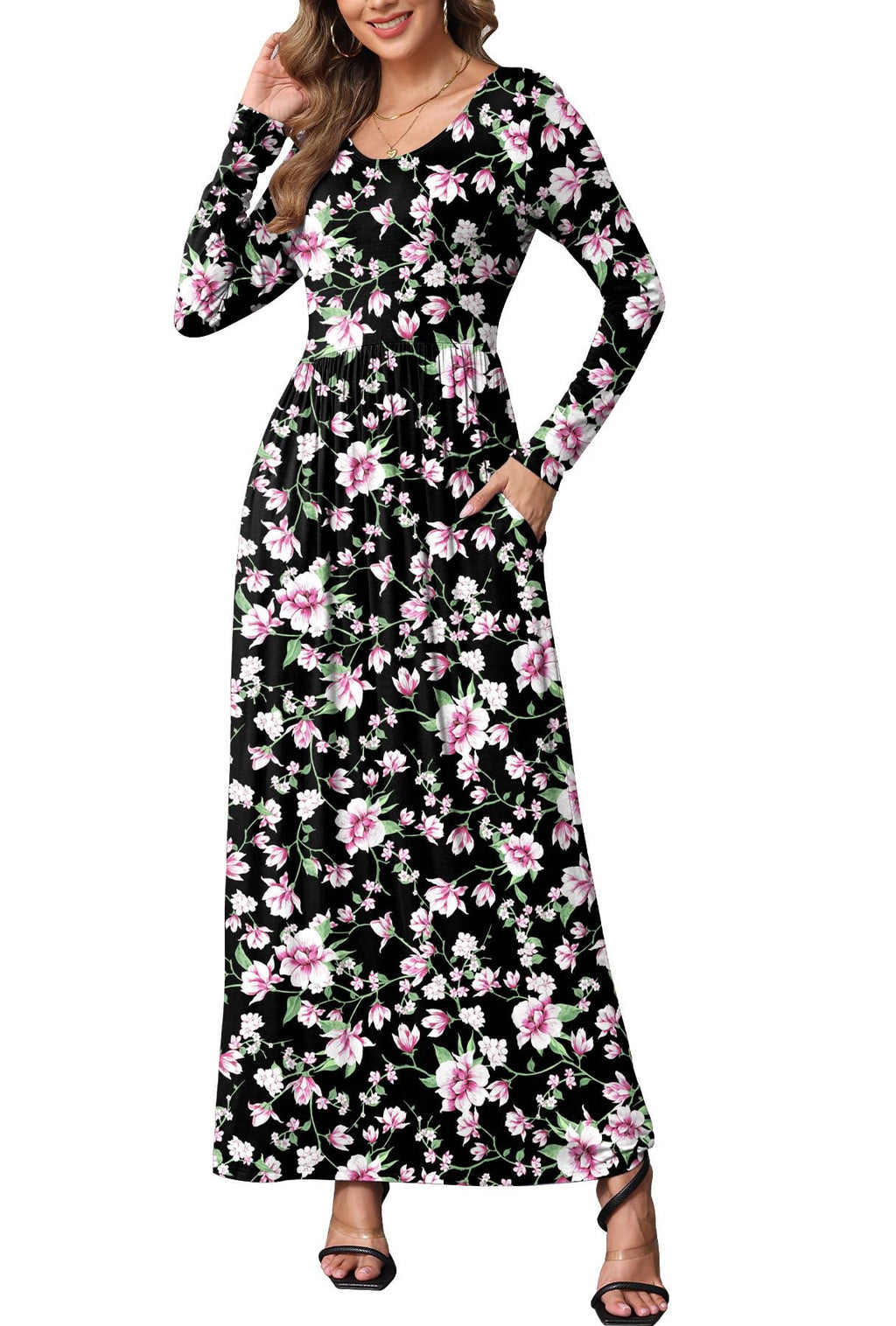 EUOVMY Women's Long Sleeve Loose Maxi Dresses Casual Long Dresses with Pockets