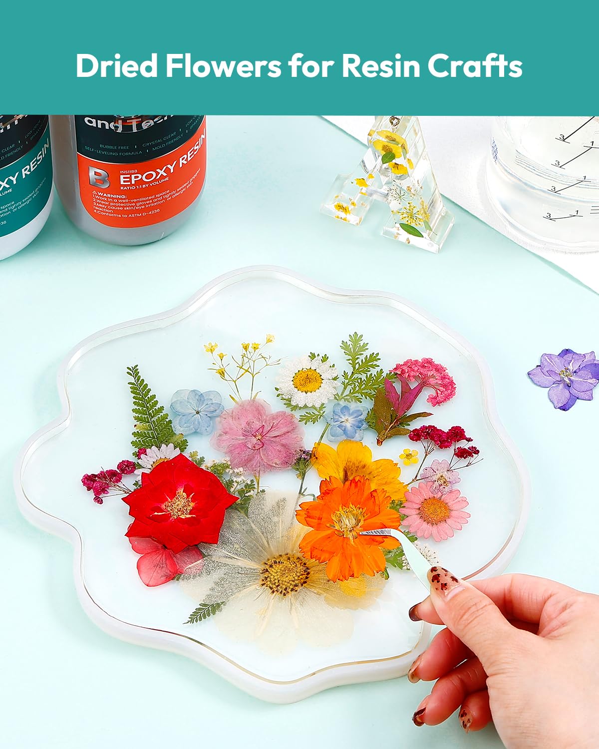 Dried Flowers, Resiners 58Pcs Pressed Flowers for Craft Pink Real Natural Dried Flowers Dry Leaves Kit for DIY Making Crafts Resin Soap Candle Scrapbook Supplies Card Making Jewelry
