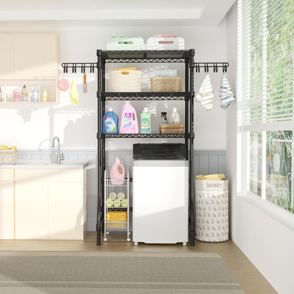 Ulif U8 Medium Laundry Room Storage Organizer, Over the Washer and Dryer Storage Shelves for Laundry Organization, 32.3”W x 17.3”D x 76.2”H, Suit Washing Machine Width within 29.9”, Hold 304 lb, Black