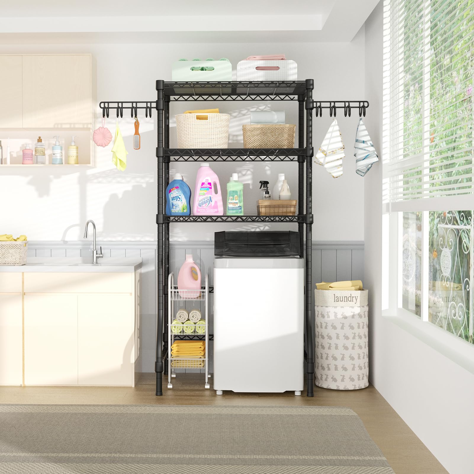 Ulif U8 Medium Laundry Room Storage Organizer, Over the Washer and Dryer Storage Shelves for Laundry Organization, 32.3”W x 17.3”D x 76.2”H, Suit Washing Machine Width within 29.9”, Hold 304 lb, Black