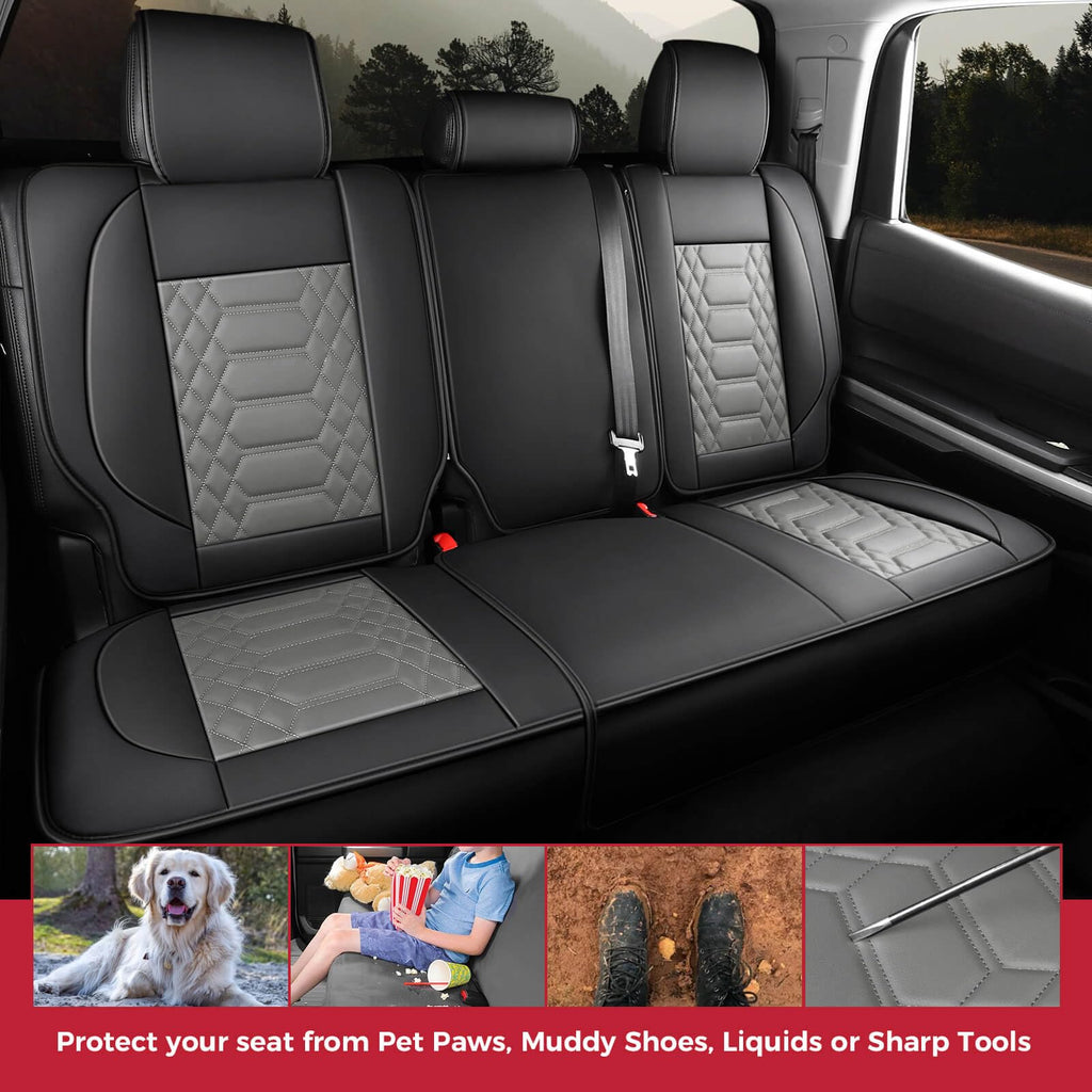 FREESOO Tundra Seat Covers 2007-2013, Fit for Toyota Tundra Crewmax Cab 5 Seats, Custom Truck Seat Covers with Waterproof Faux Leather Black