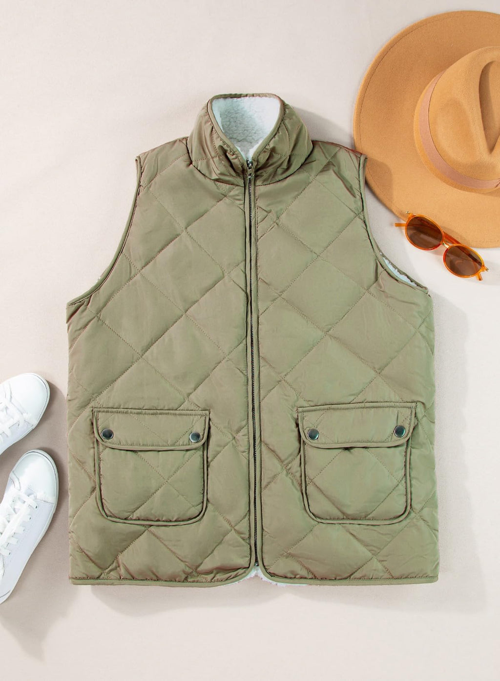 SHEWIN Women Puffer Vest Casual Stand Collar Sleeveless Puffer Jacket Warm Winter Reversible Zip Up Outerwear with Pockets