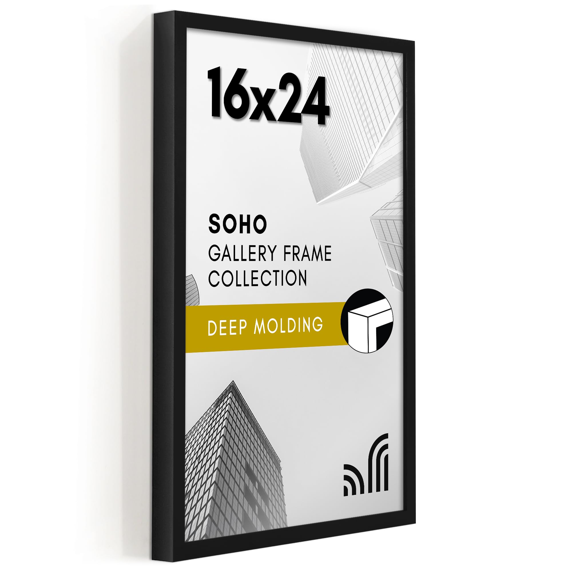 Americanflat 5x7 Picture Frame with Shatter-Resistant Glass - Soho Collection - Gallery Style Deep Molding Picture Frames for Tabletop and Wall Display - Black