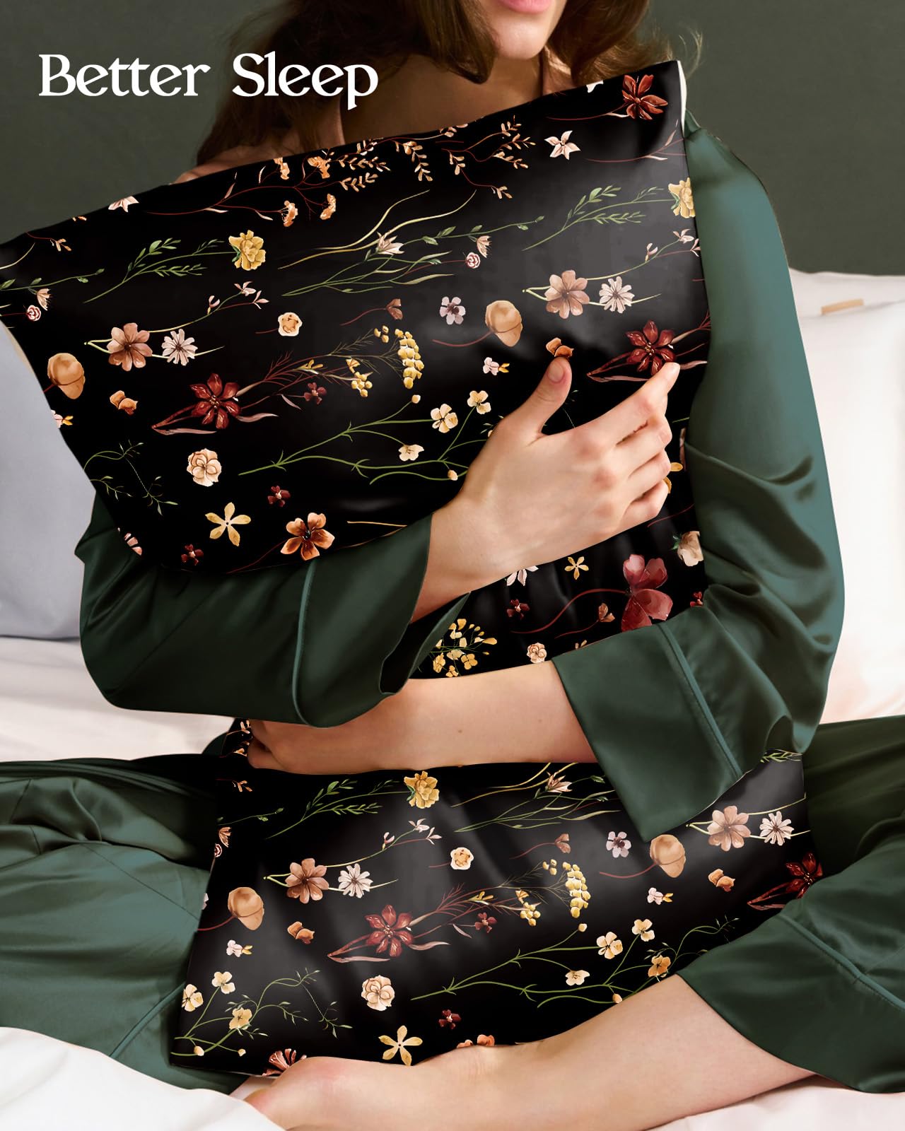 Miss Adola 2 Pack Mulberry Silk Pillowcase for Hair and Skin - Standard Size 20 x 26 Inches with Hidden Zipper Beige Flower 19 Momme Soft Sleeping Silk Pillow Case for Women, Moms