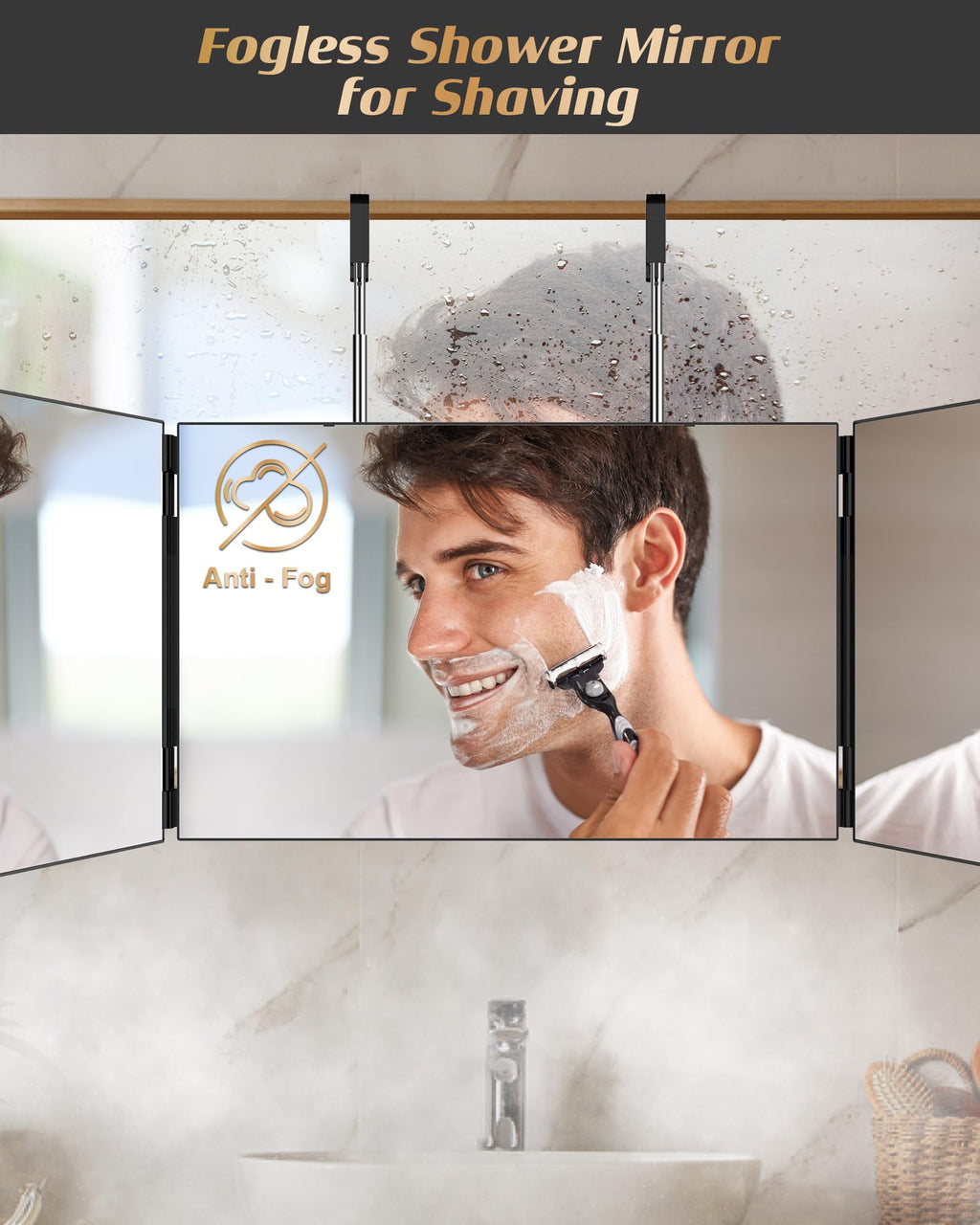 JUSRON 360 Viewing Angle Self Hair Cutting Mirror, Clear Anti-Fog HD Glass, USB Rechargeable, Easy to Use, Height Adjustable, Portable, Good Choice for Gifts
