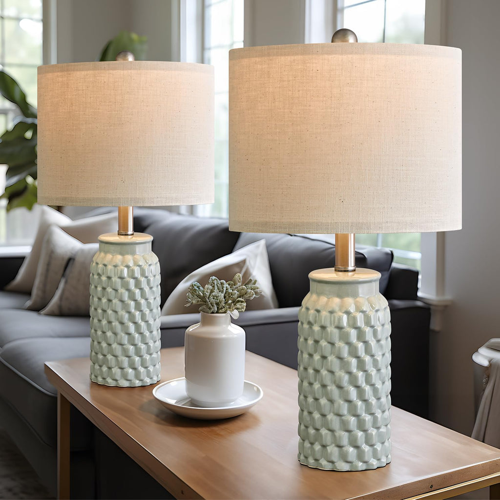 USumkky 20.5" Gold Modern Ceramic Bedside Lamp Set of 2 for Bedroom Decor Farmhouse Table Lamp for Living Room Office Dorm