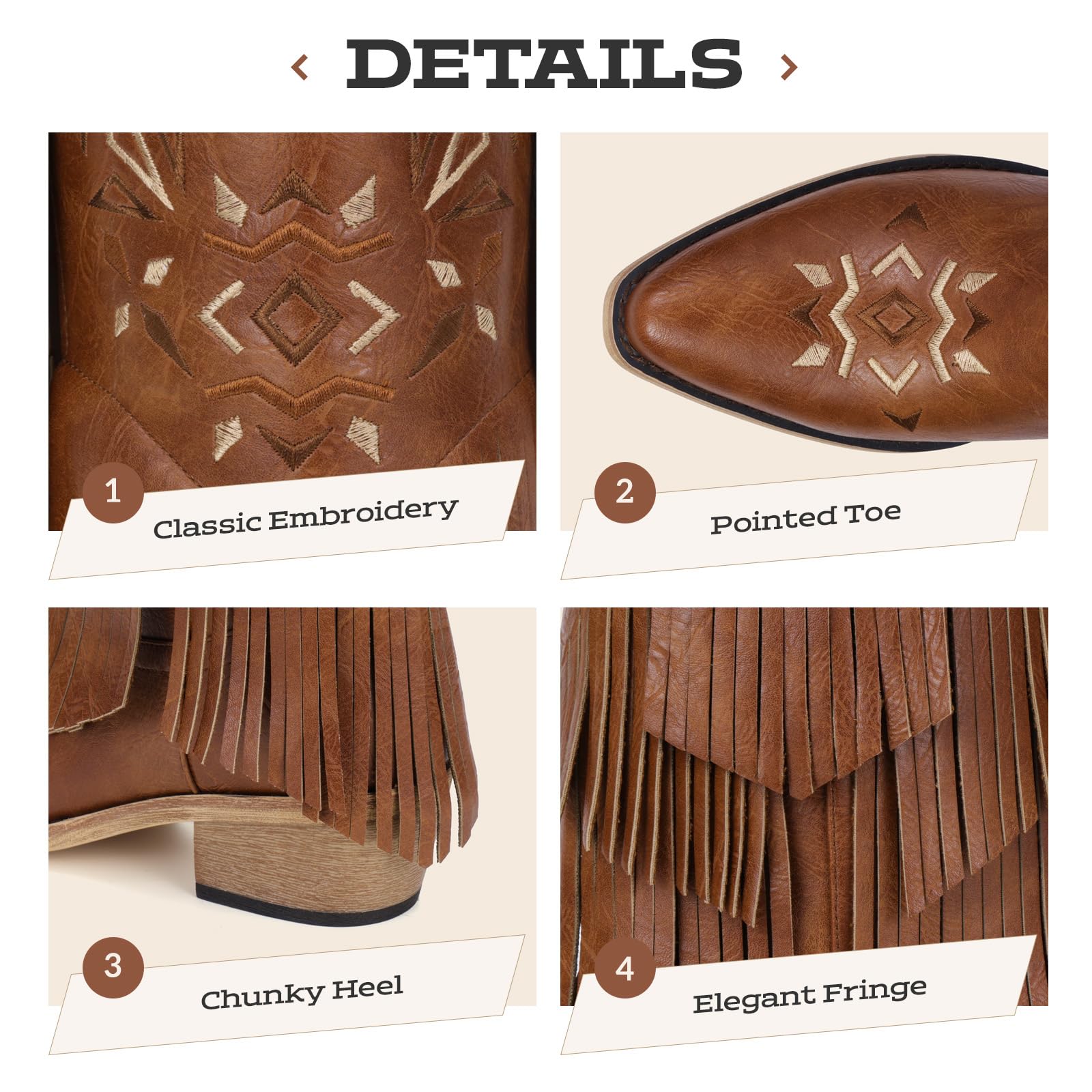 Cowboy Boots for Women - Fringe Knee High Cowgirl Boots with Classic Embroidery, Pointed Toe Pull on Retro Design, Perfect for Western Parties, Weddings and Events